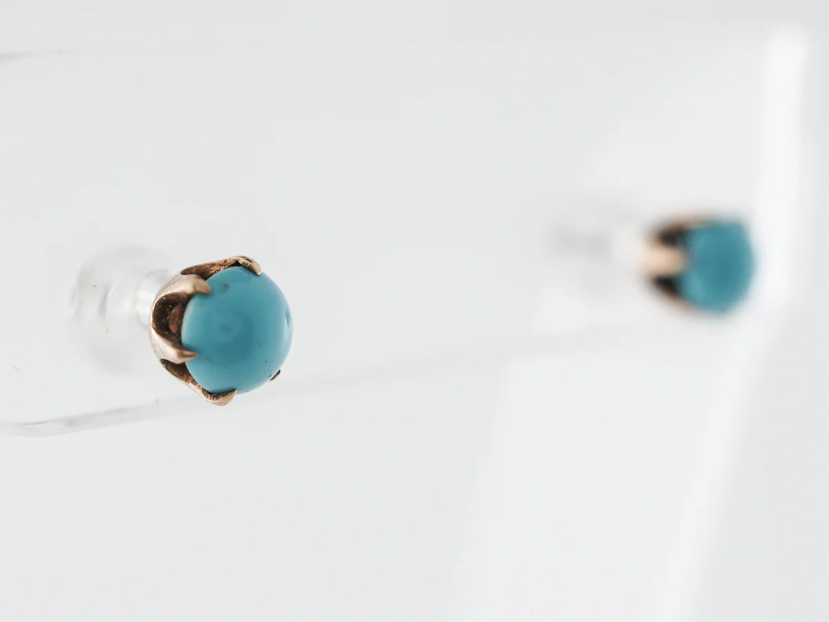 Turquoise Stud Earrings in 14k Yellow Gold - Image 2