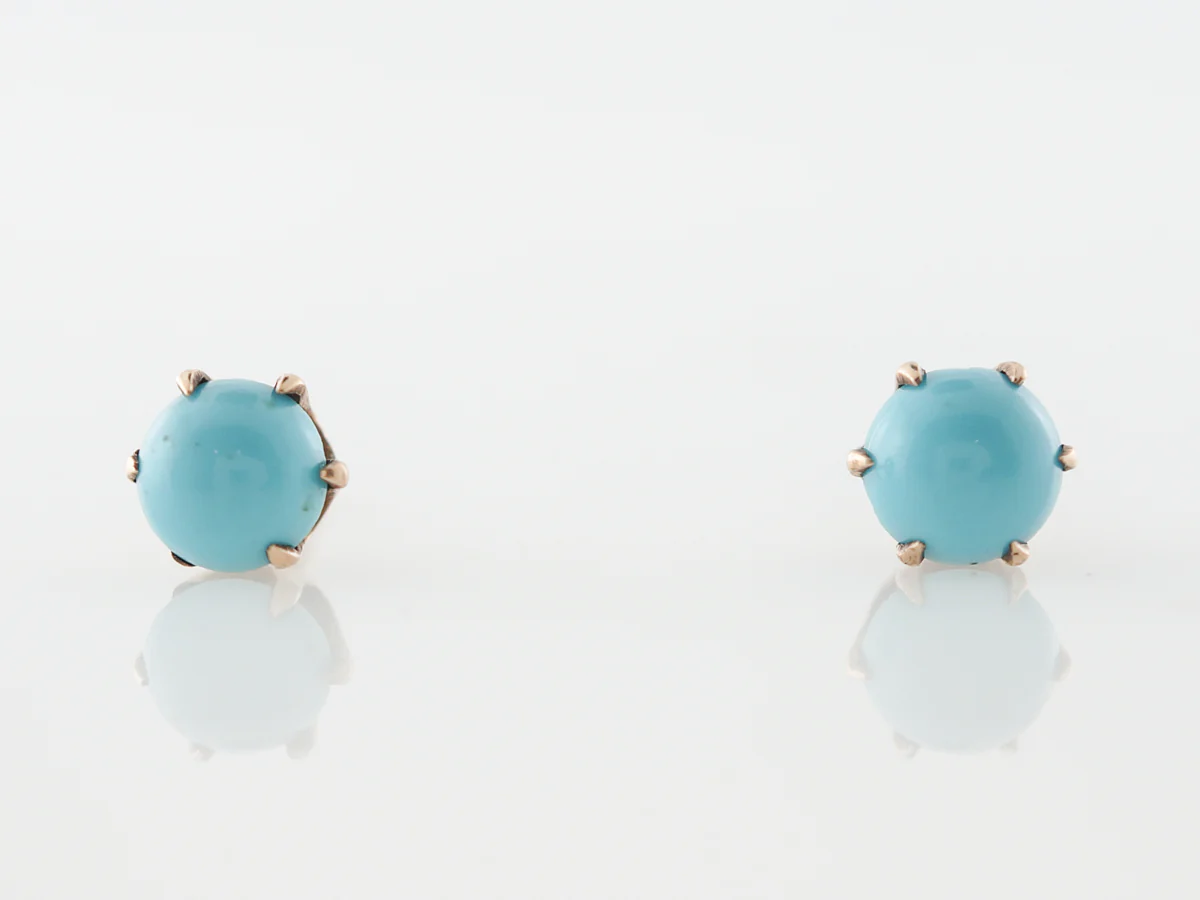 Turquoise Stud Earrings in 14k Yellow Gold - Image 3