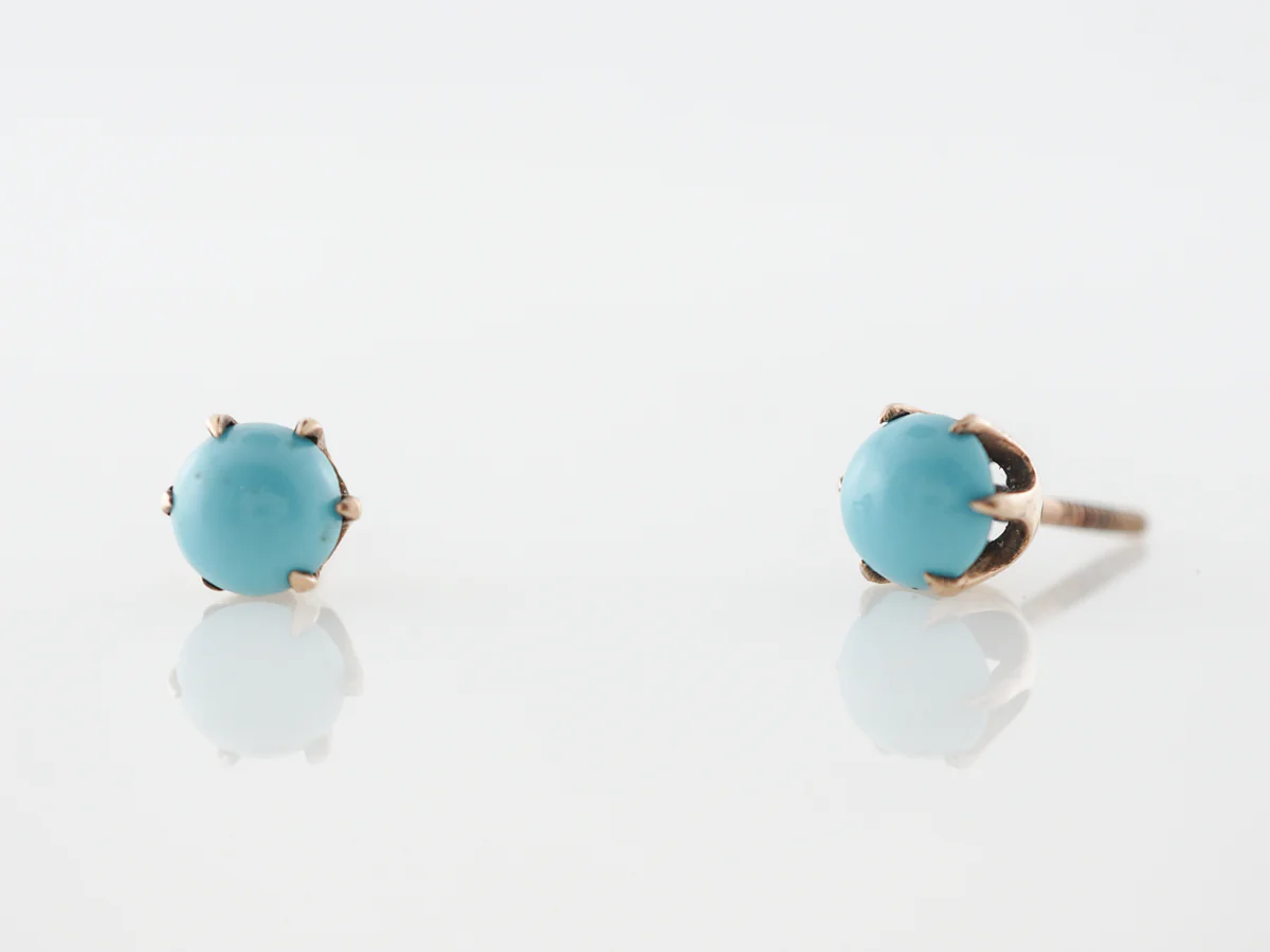 Turquoise Stud Earrings in 14k Yellow Gold - Image 4