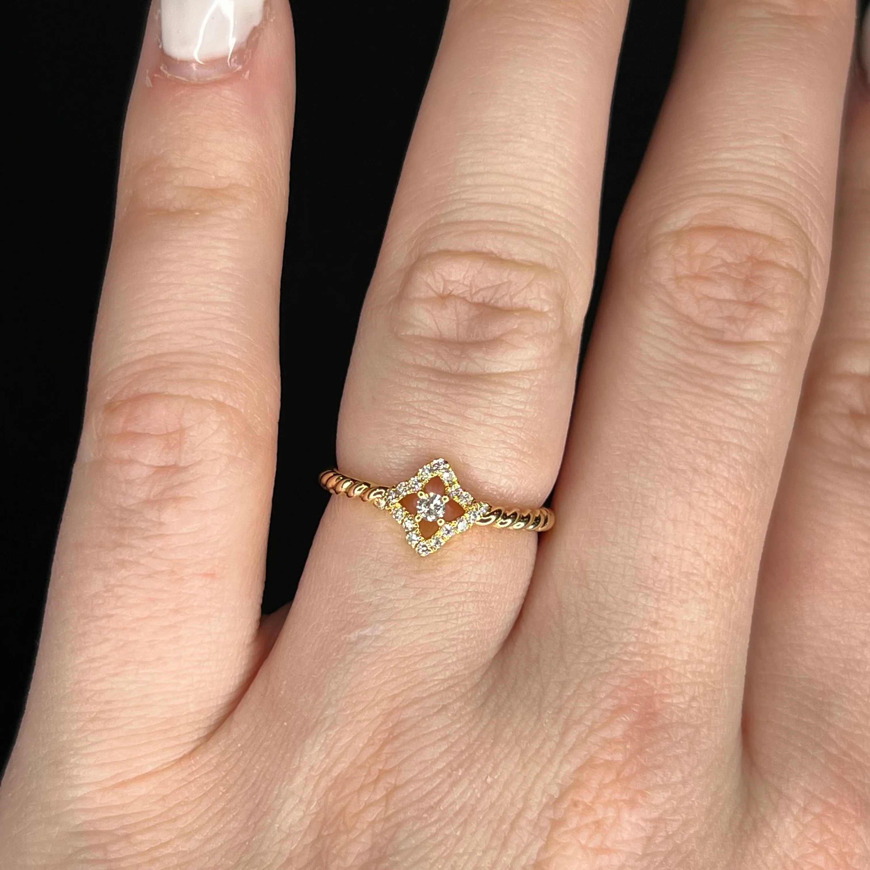 Twisted Band Pave Diamond Stacking Ring in 18k Yellow Gold - Image 6