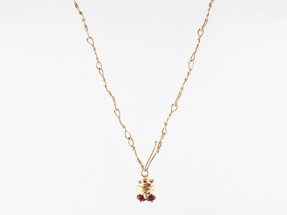 Twisted Chain w/Ruby Beads in 18k Yellow Gold