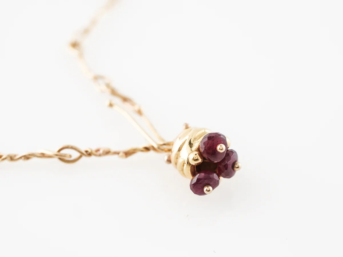 Twisted Chain w/Ruby Beads in 18k Yellow Gold - Image 3