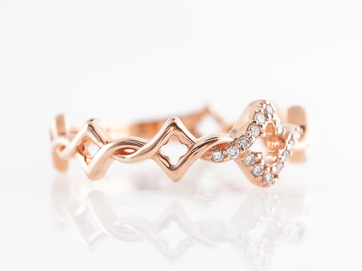 Twisted Clover Wedding Band w/ Diamonds in 18k Rose Gold - Image 3