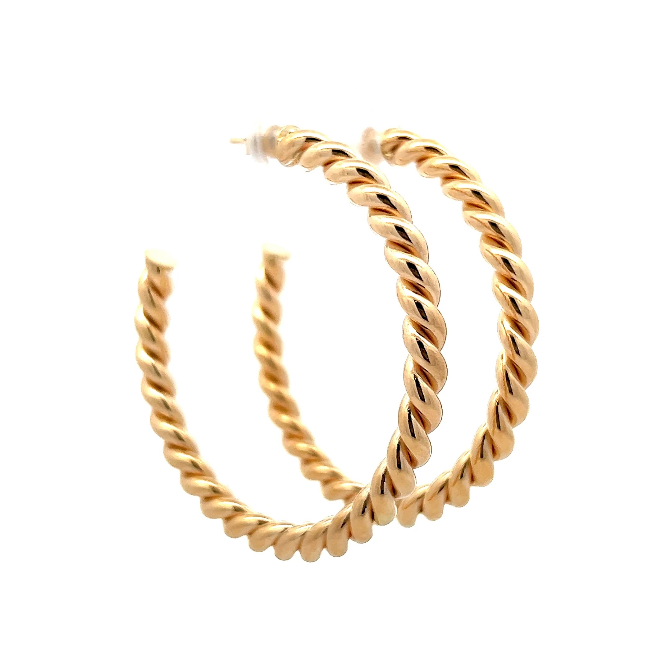 Twisted Rope Style Hoop Earrings in 14k Yellow Gold - Image 3