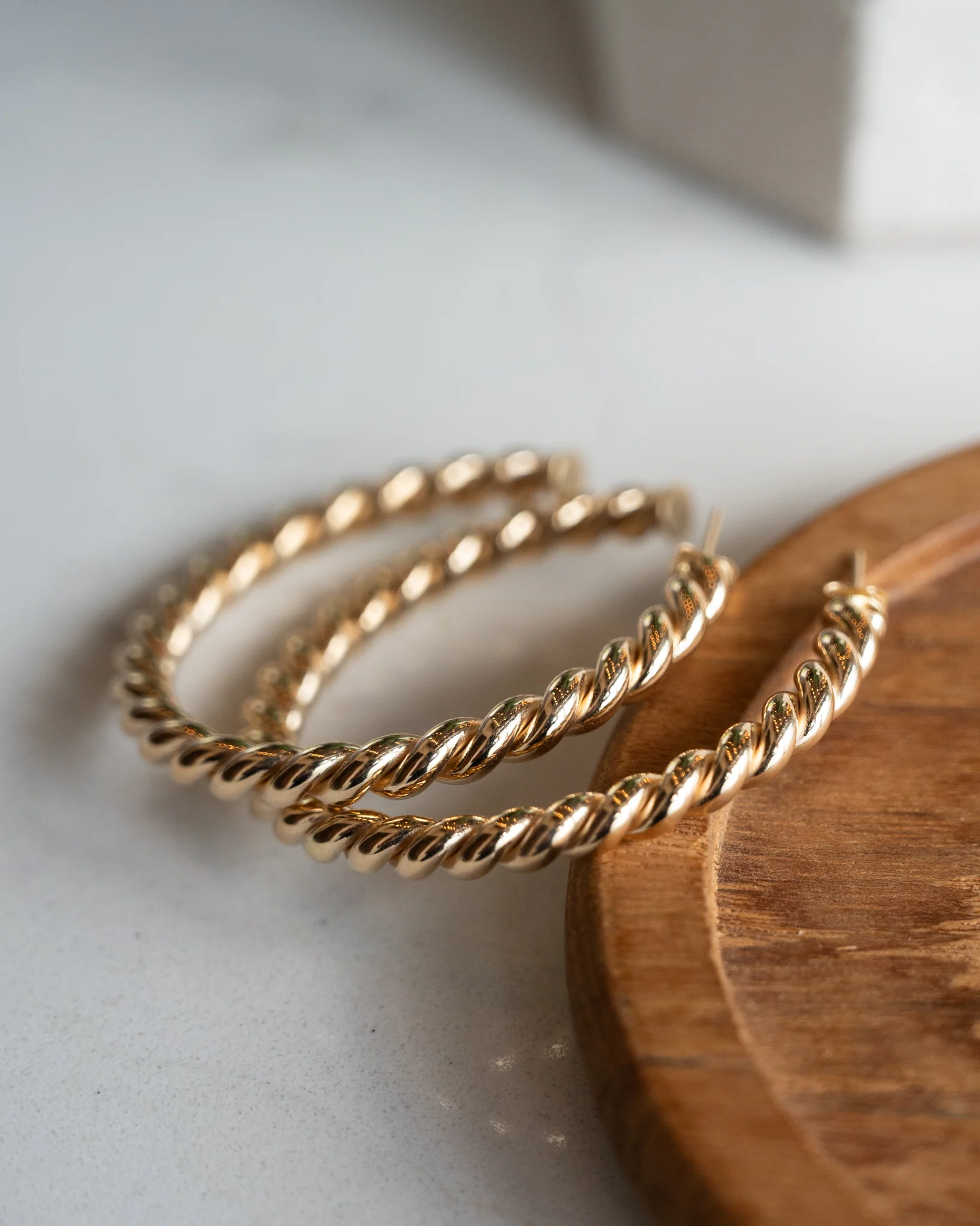 Twisted Rope Style Hoop Earrings in 14k Yellow Gold - Image 4