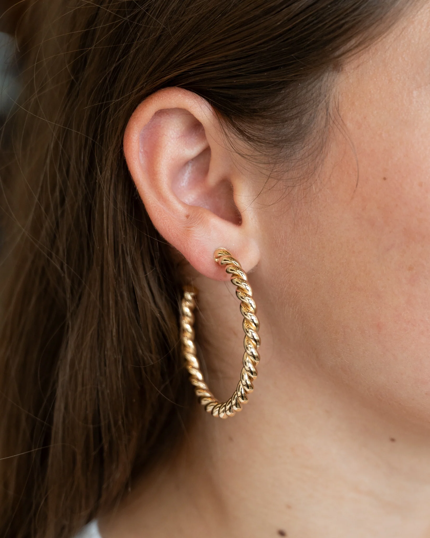 Twisted Rope Style Hoop Earrings in 14k Yellow Gold - Image 5