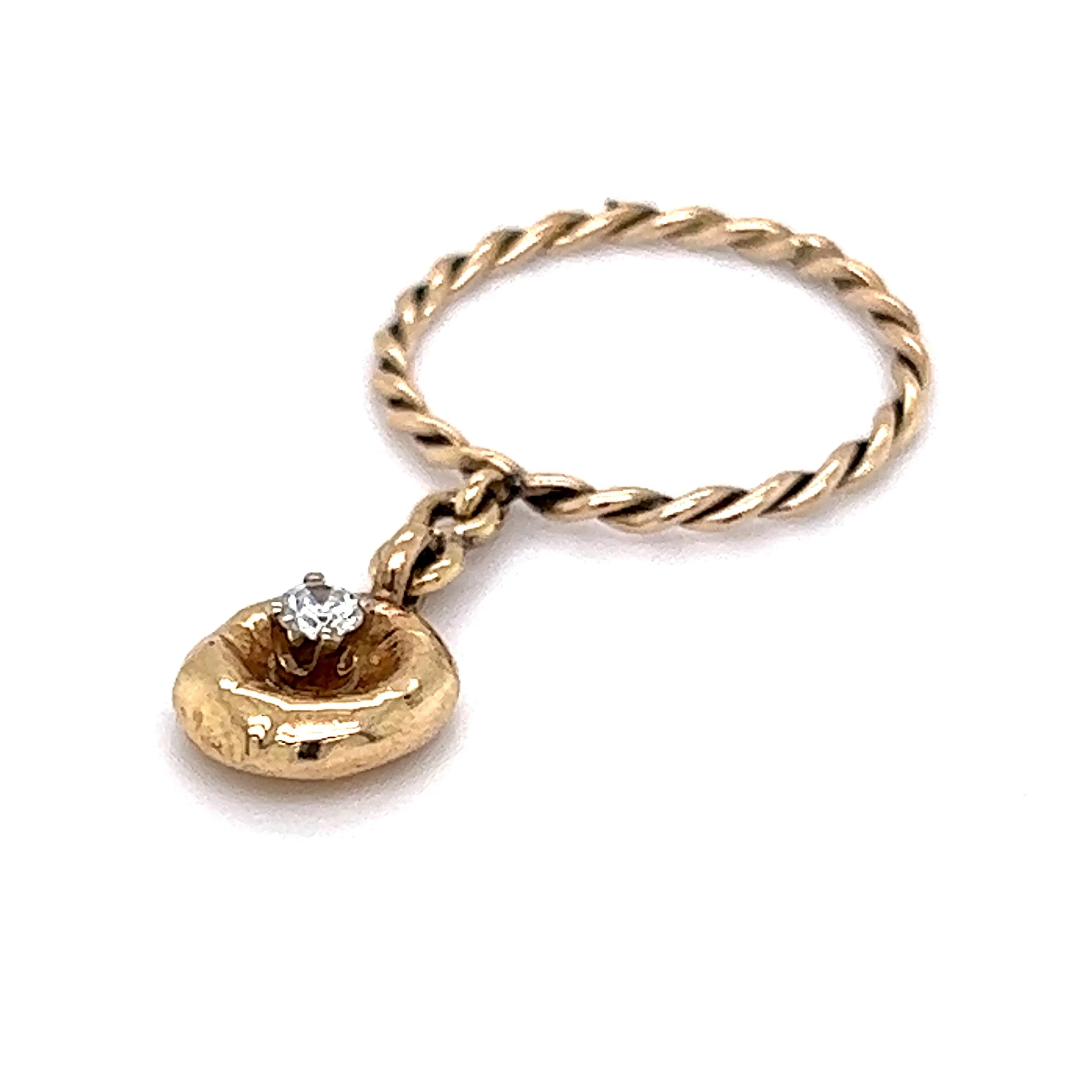 Twisted Yellow Gold Charm Ring - Image 2