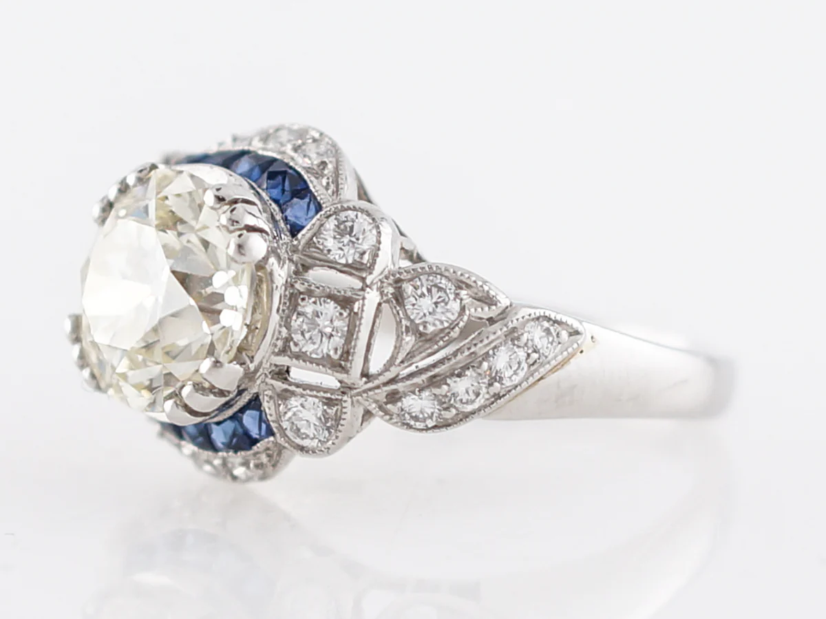 Two Carat Old European Cut Diamond & Sapphire Engagement Ring - Image 2