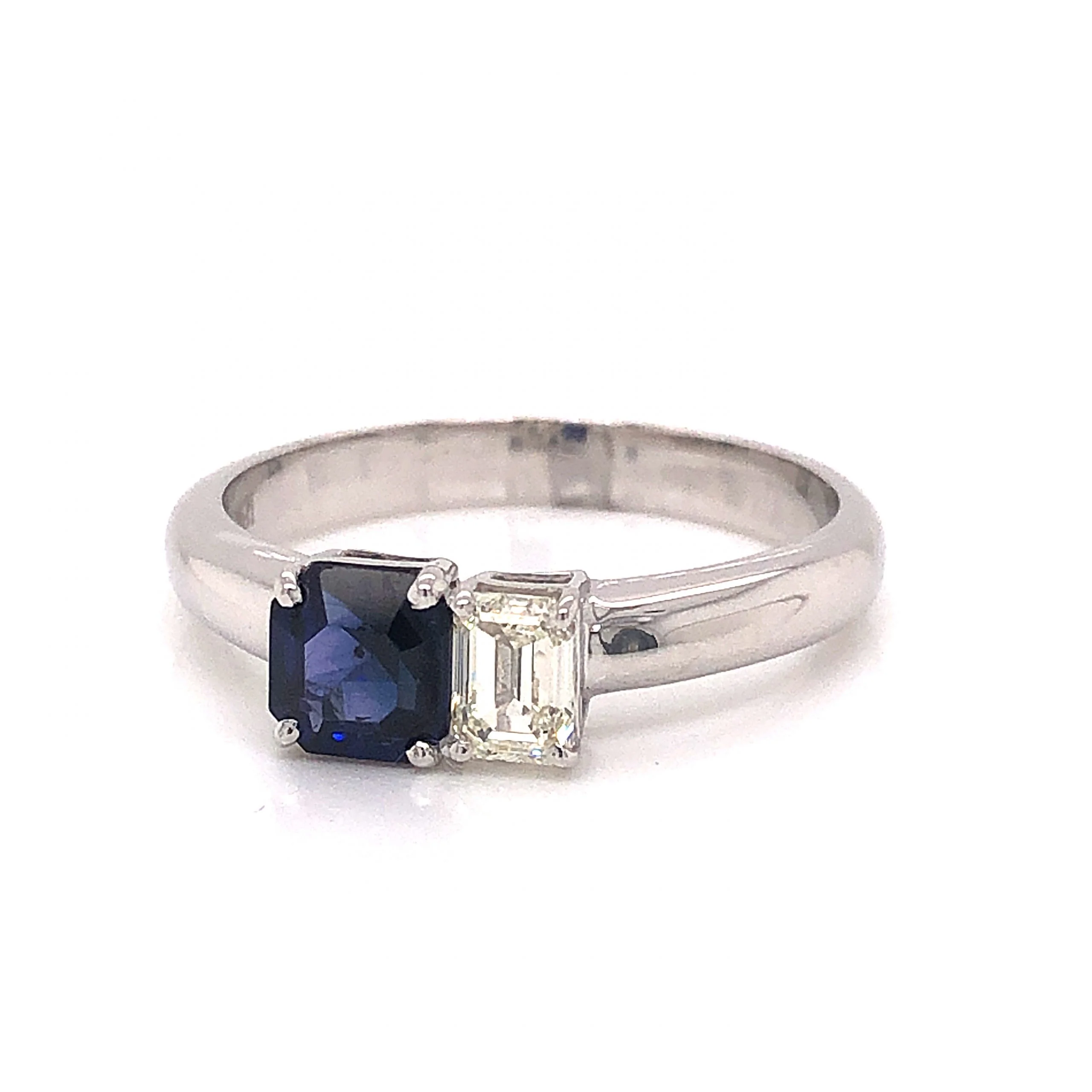 Two Stone Sapphire & Diamond Ring in 18k White Gold - Image 2
