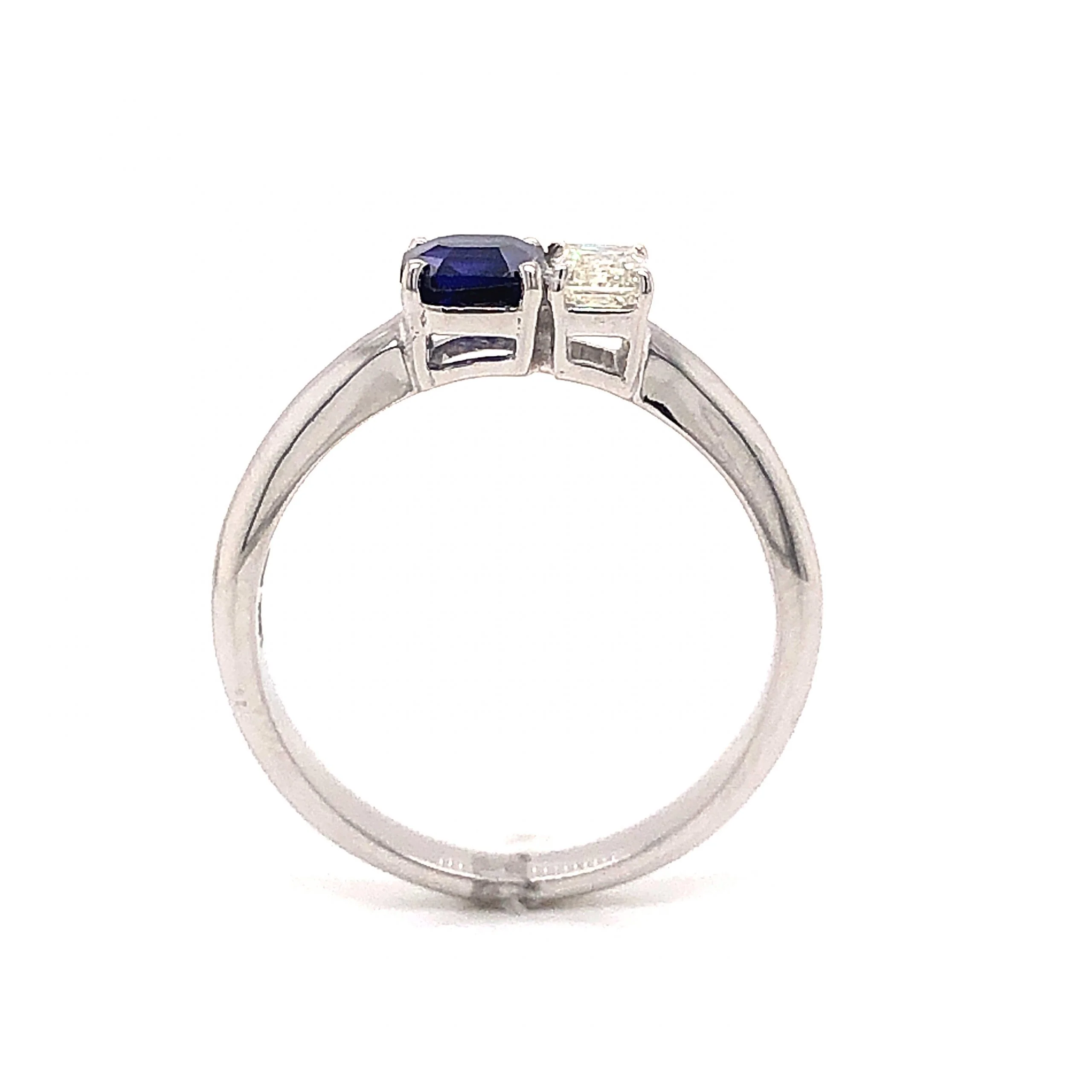 Two Stone Sapphire & Diamond Ring in 18k White Gold - Image 4