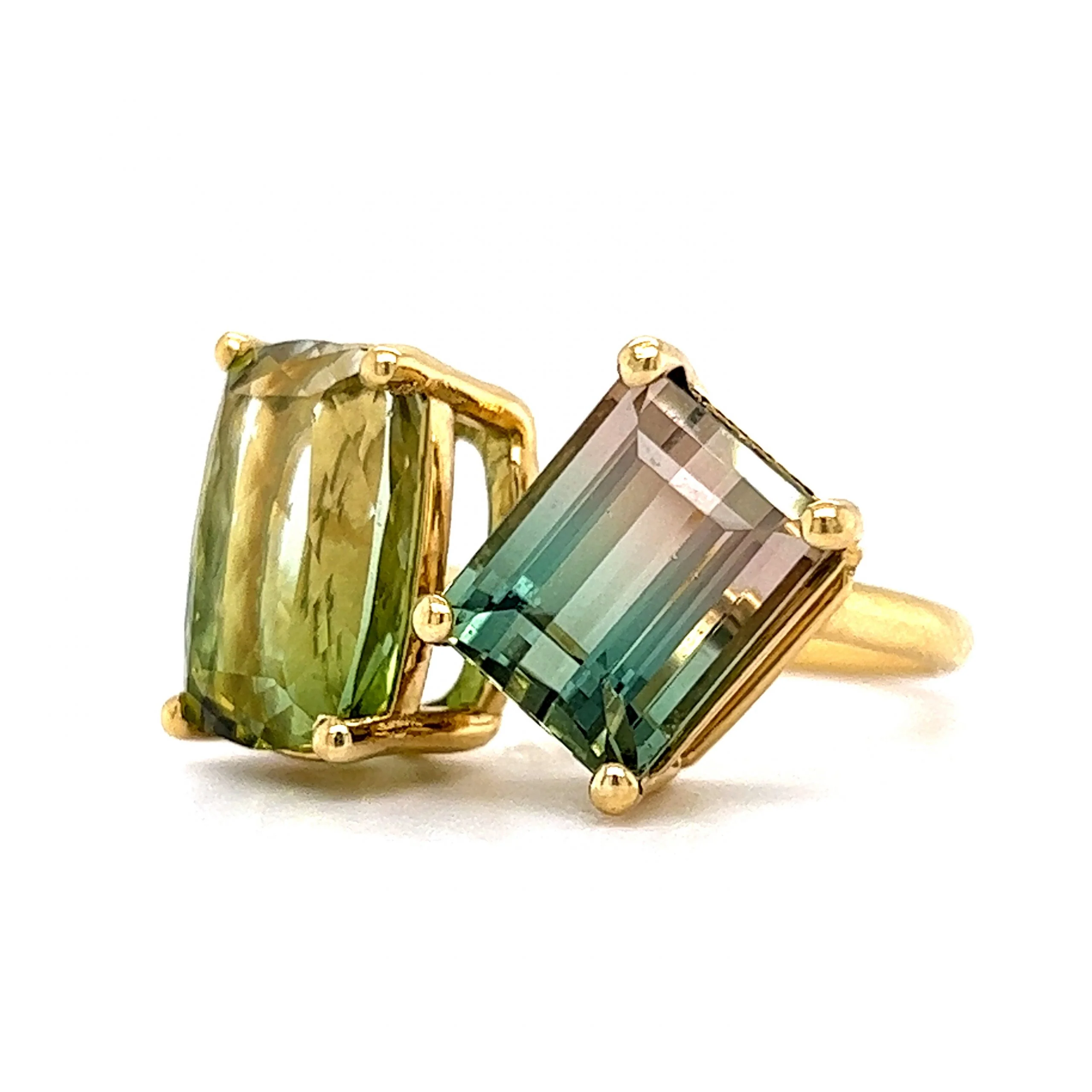 Two Stone Tourmaline Cocktail Ring in 18k Yellow Gold - Image 2