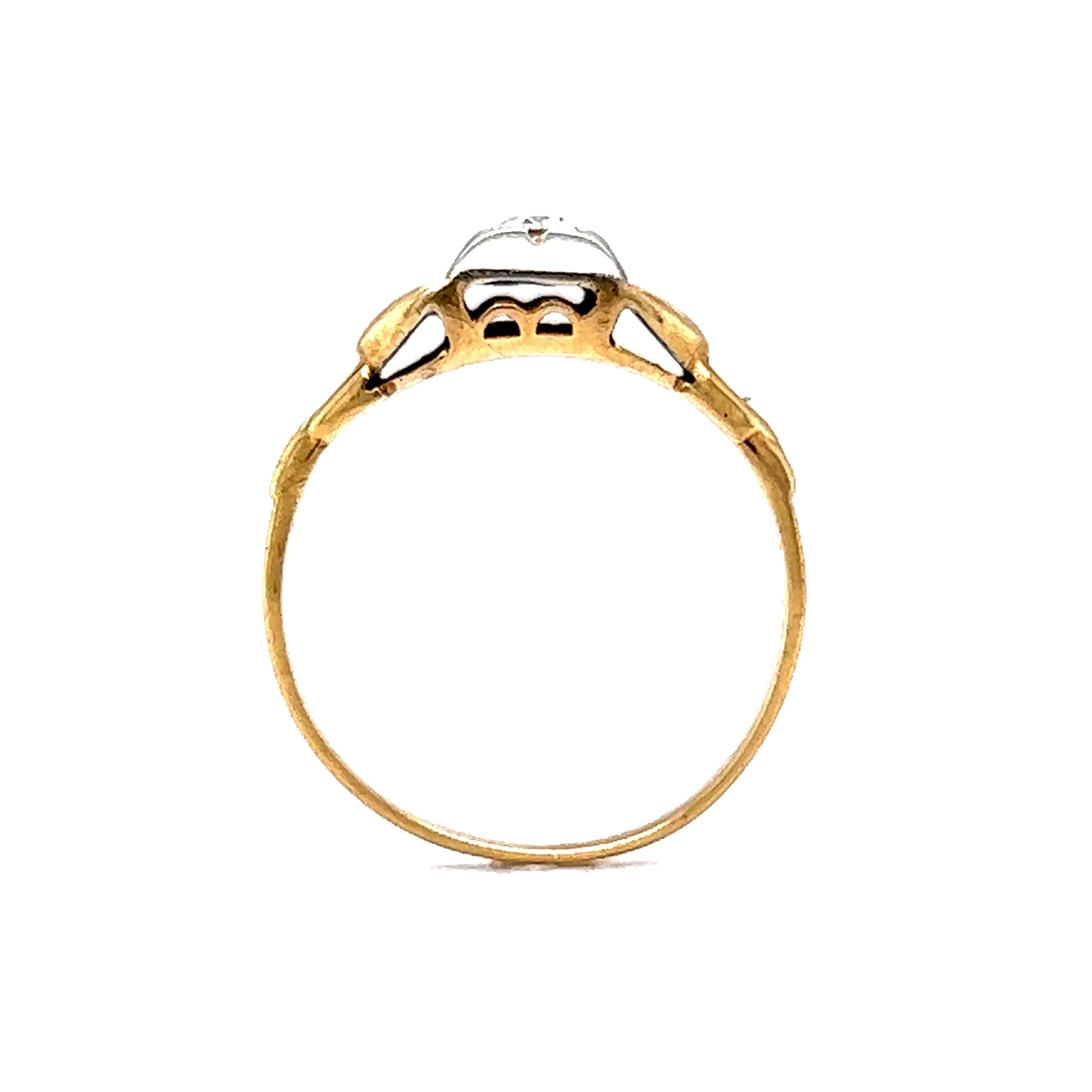 Two Tone Diamond Ring Retro 1940's in 14k Yellow Gold - Image 4