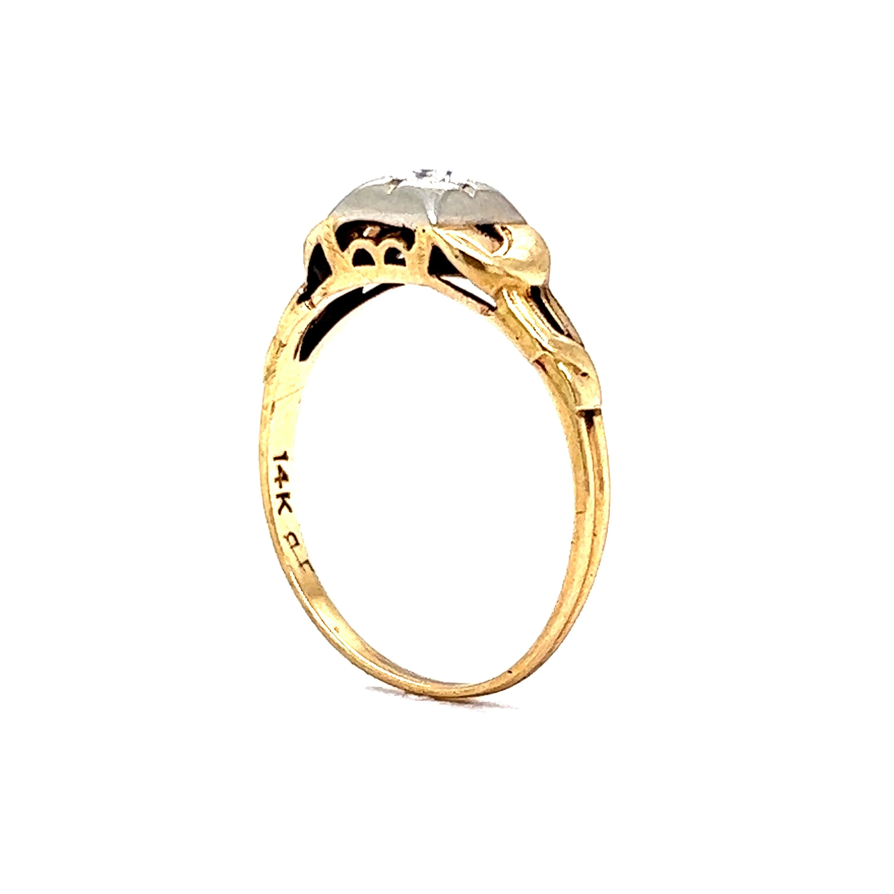 Two Tone Diamond Ring Retro 1940's in 14k Yellow Gold - Image 5