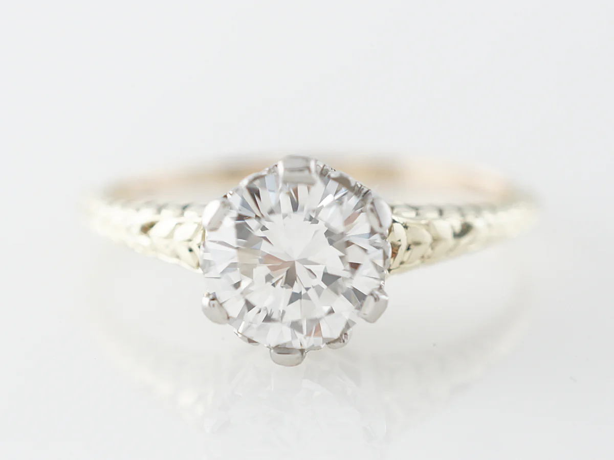 Two Tone Diamond Solitaire Engagement Ring in 14k