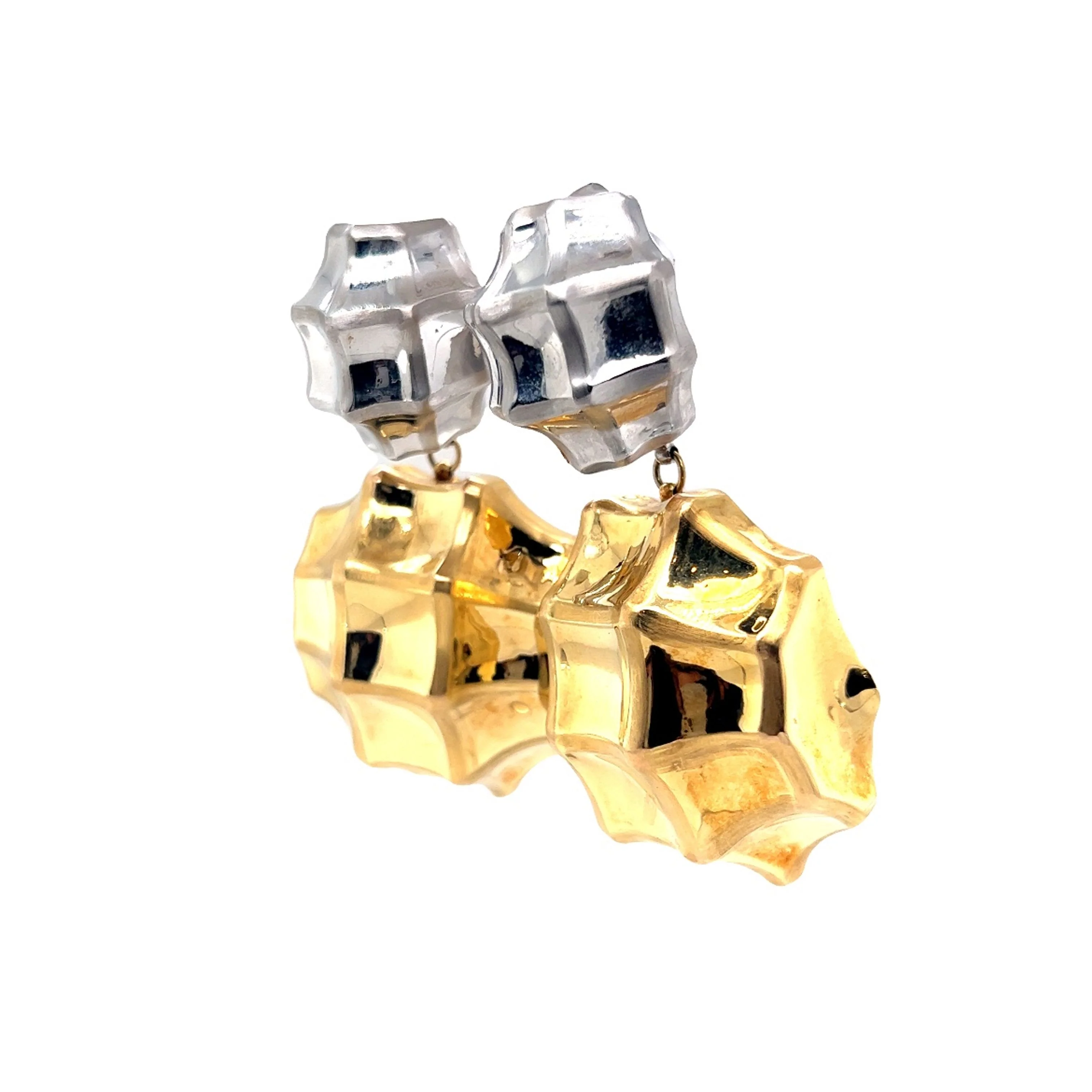 Large Chunky Two-Tone Drop Earrings in 18k White & Yellow Gold - Image 2