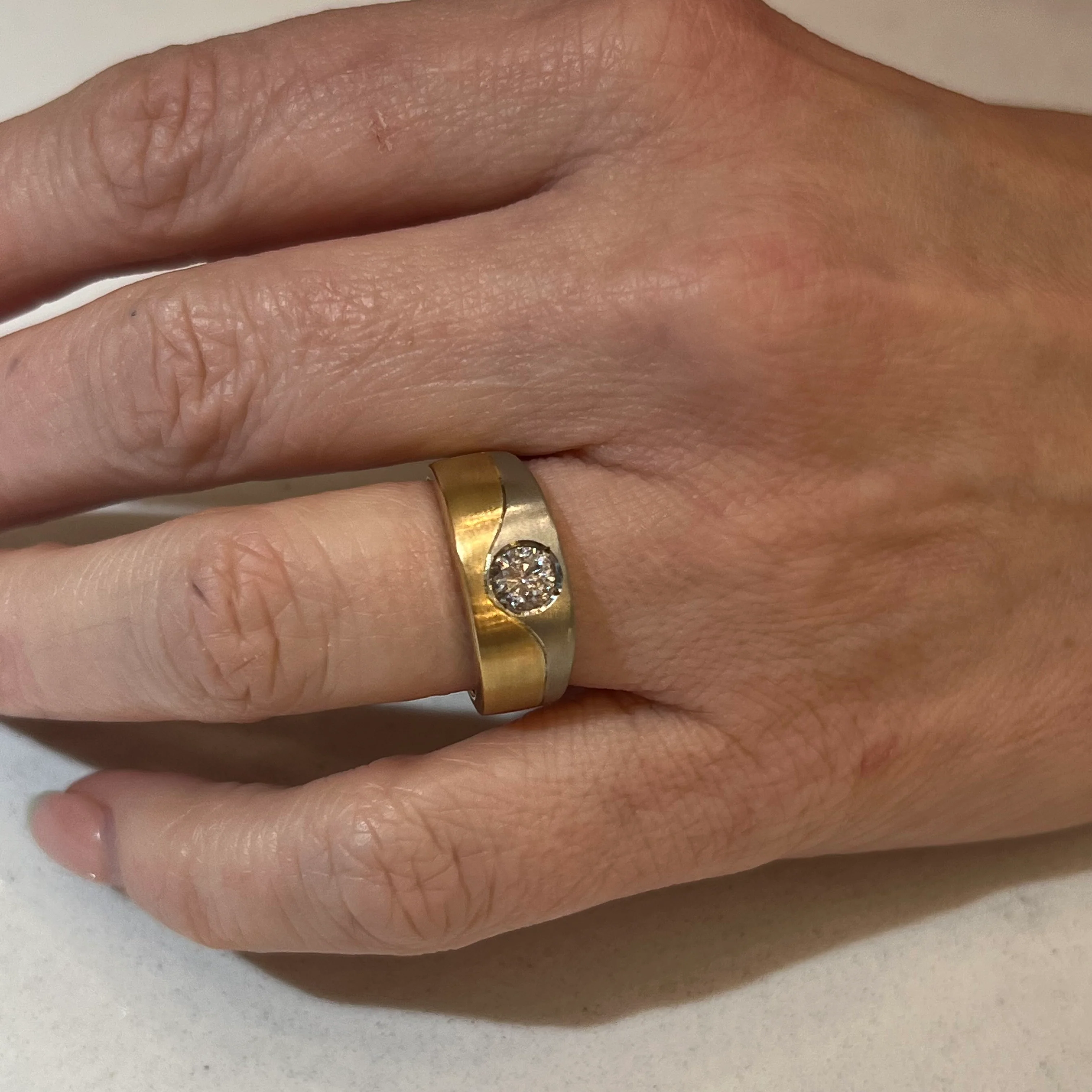 Two-Tone Flush Set Diamond Ring in 18k Gold - Image 6