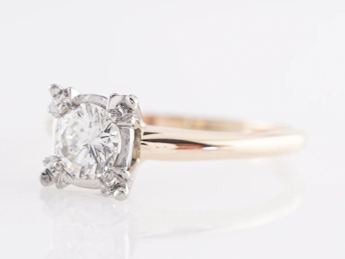 Two-Tone Mid-Century Solitaire Diamond Engagement Ring - Image 2