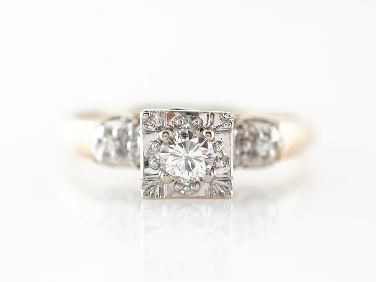 Two-Tone Retro Diamond Engagement Ring in 14 Yellow & White Gold