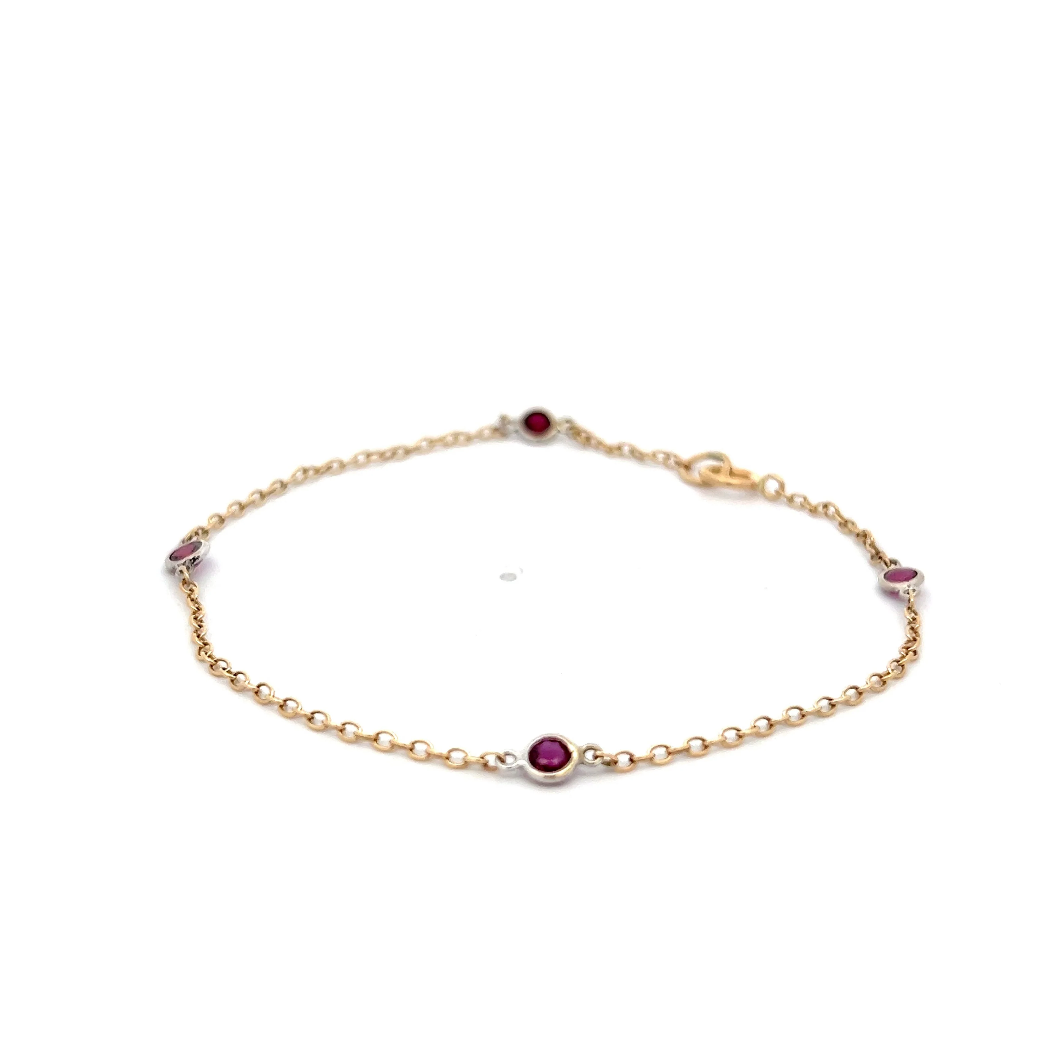 Two-Tone Ruby Bracelet in 14k Yellow & White Gold - Image 2