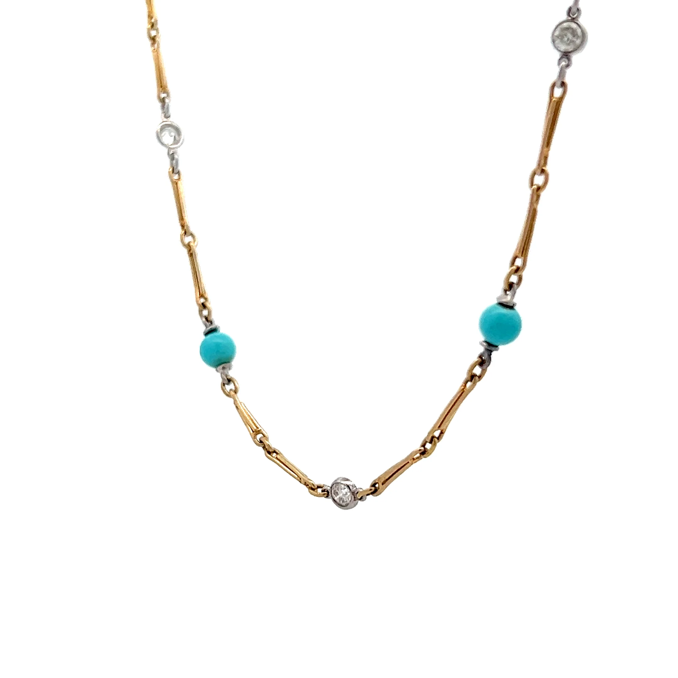 Two-Tone Turquoise & Diamond Necklace 18k/Platinum - Image 2