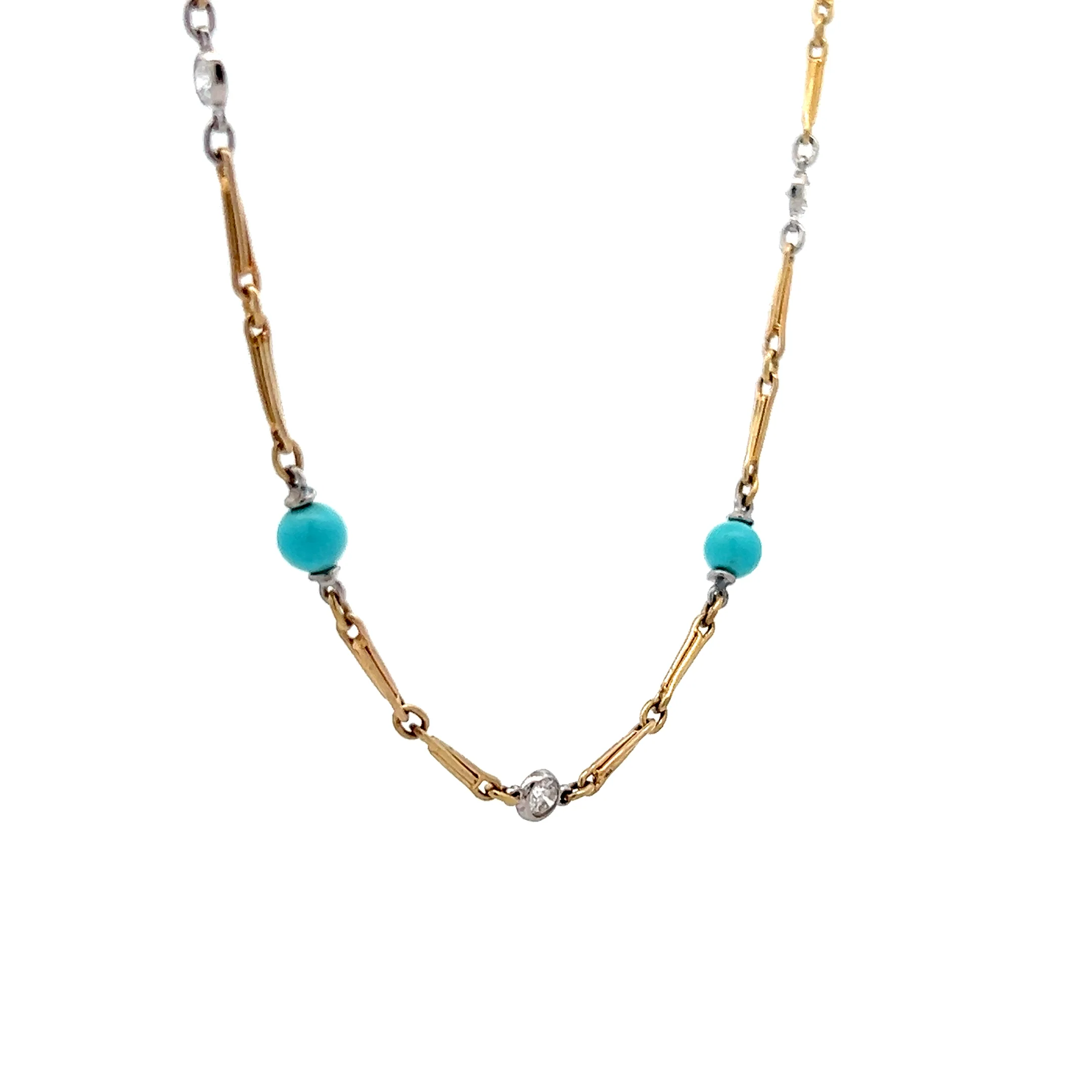 Two-Tone Turquoise & Diamond Necklace 18k/Platinum - Image 3