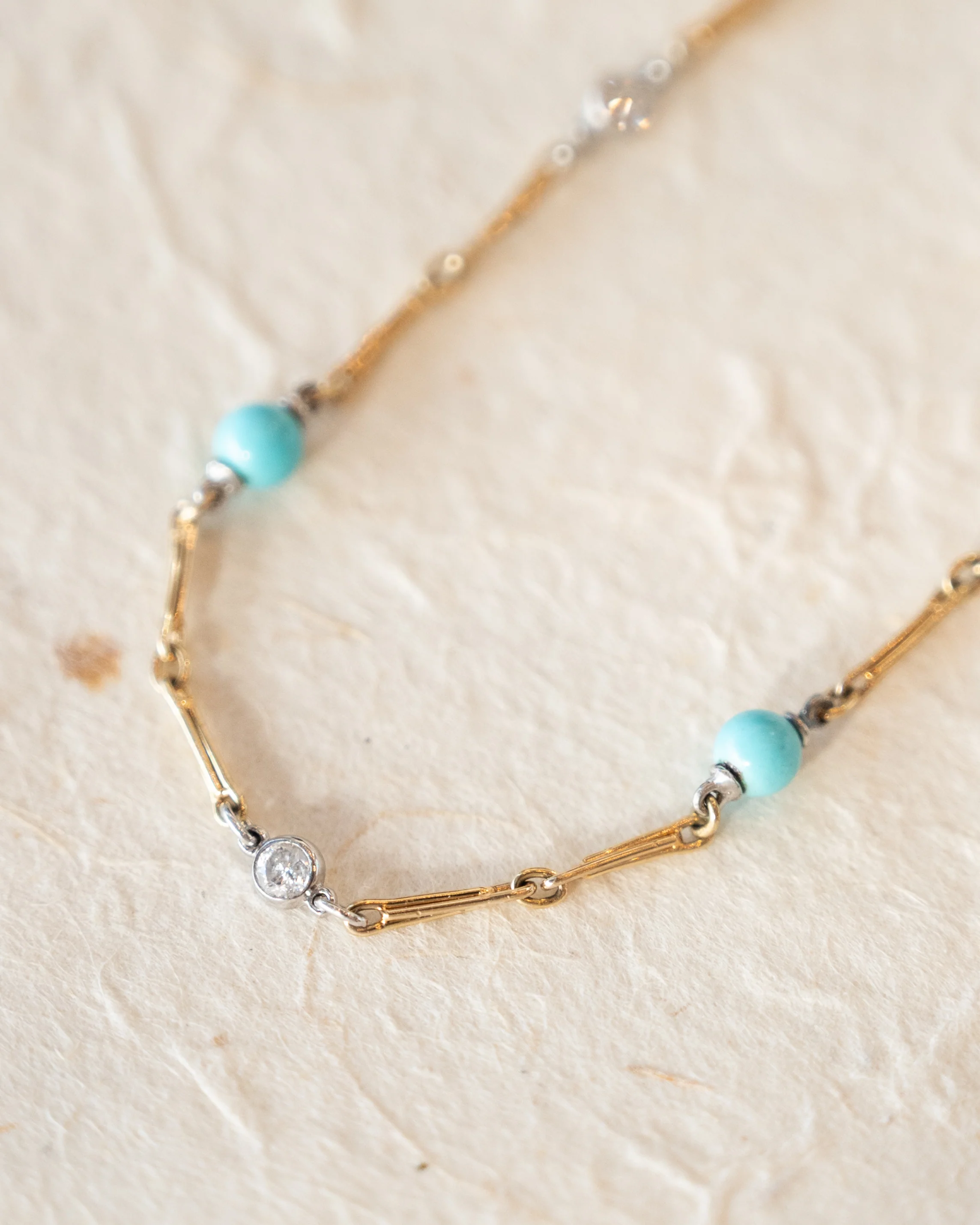 Two-Tone Turquoise & Diamond Necklace 18k/Platinum - Image 4