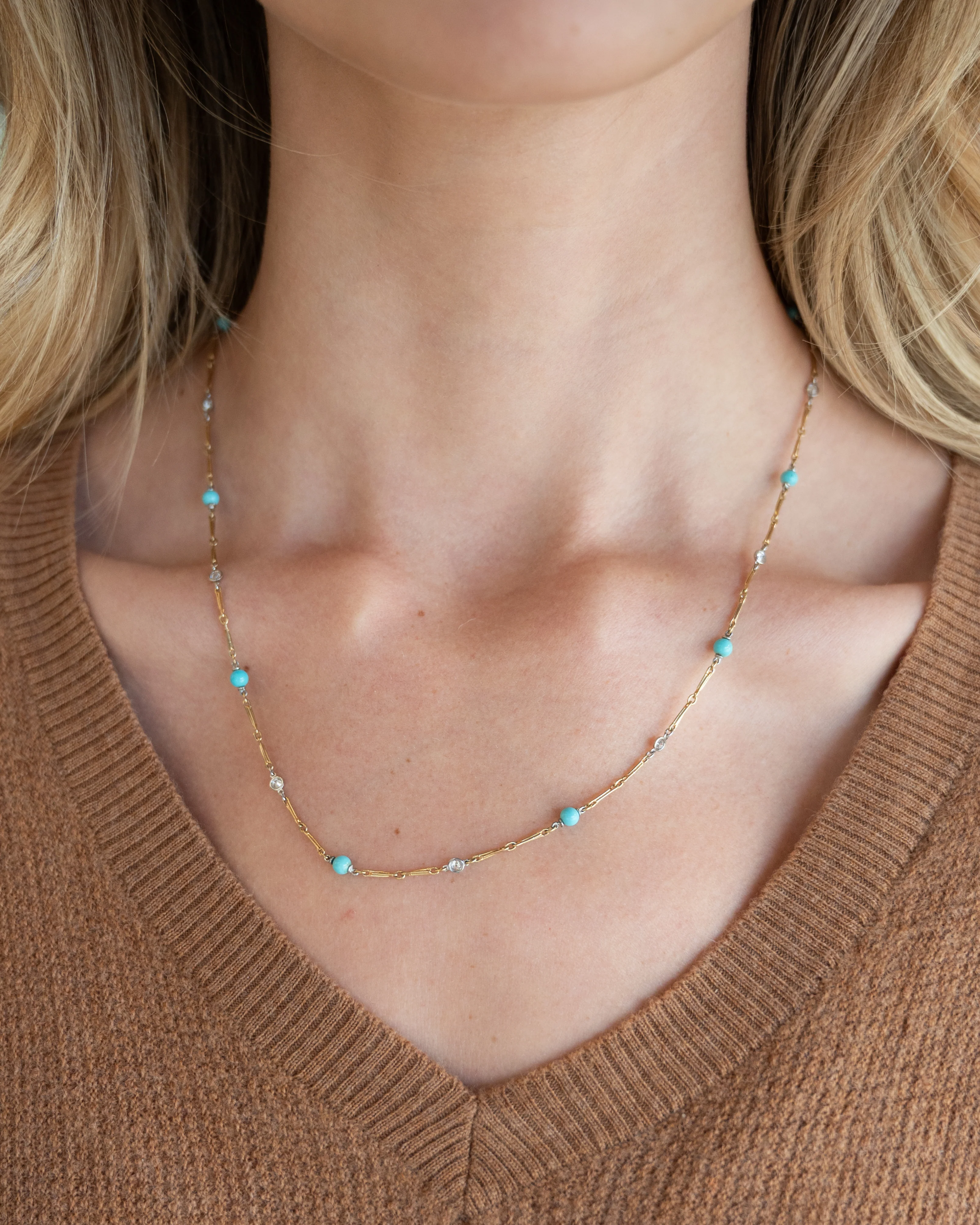 Two-Tone Turquoise & Diamond Necklace 18k/Platinum - Image 5