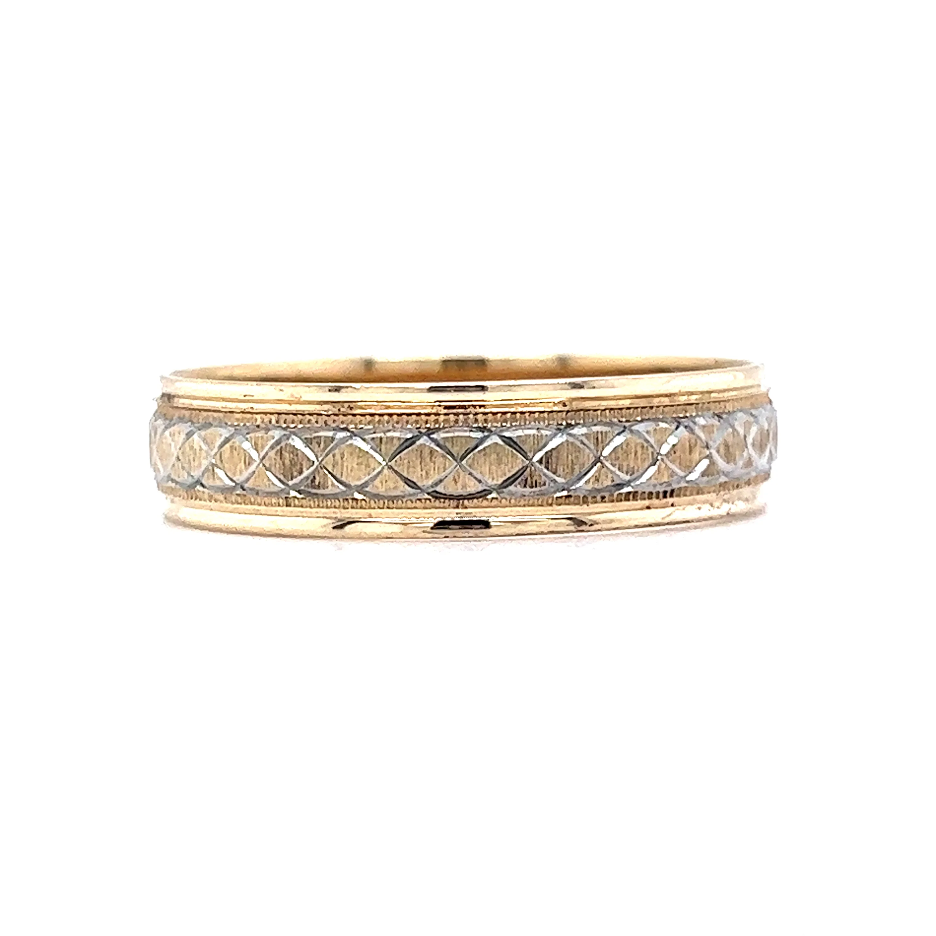 Vintage Mid-Century Men's Wedding Band in 14k Yellow & White Gold