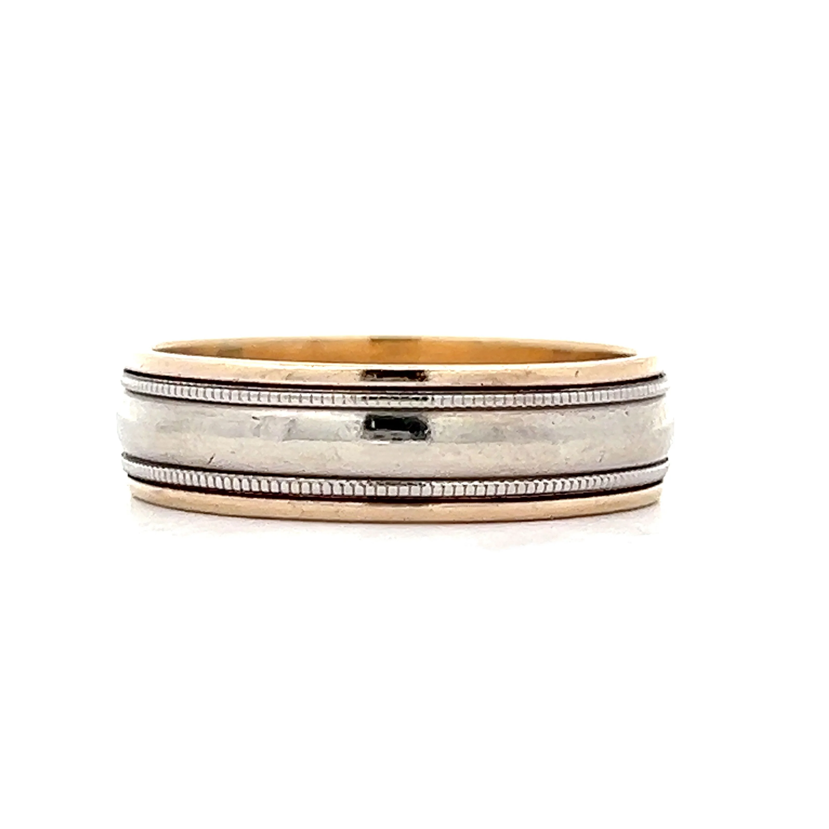 Men's 6mm Two-Tone Milgrain Wedding Band in 14k - Image 3