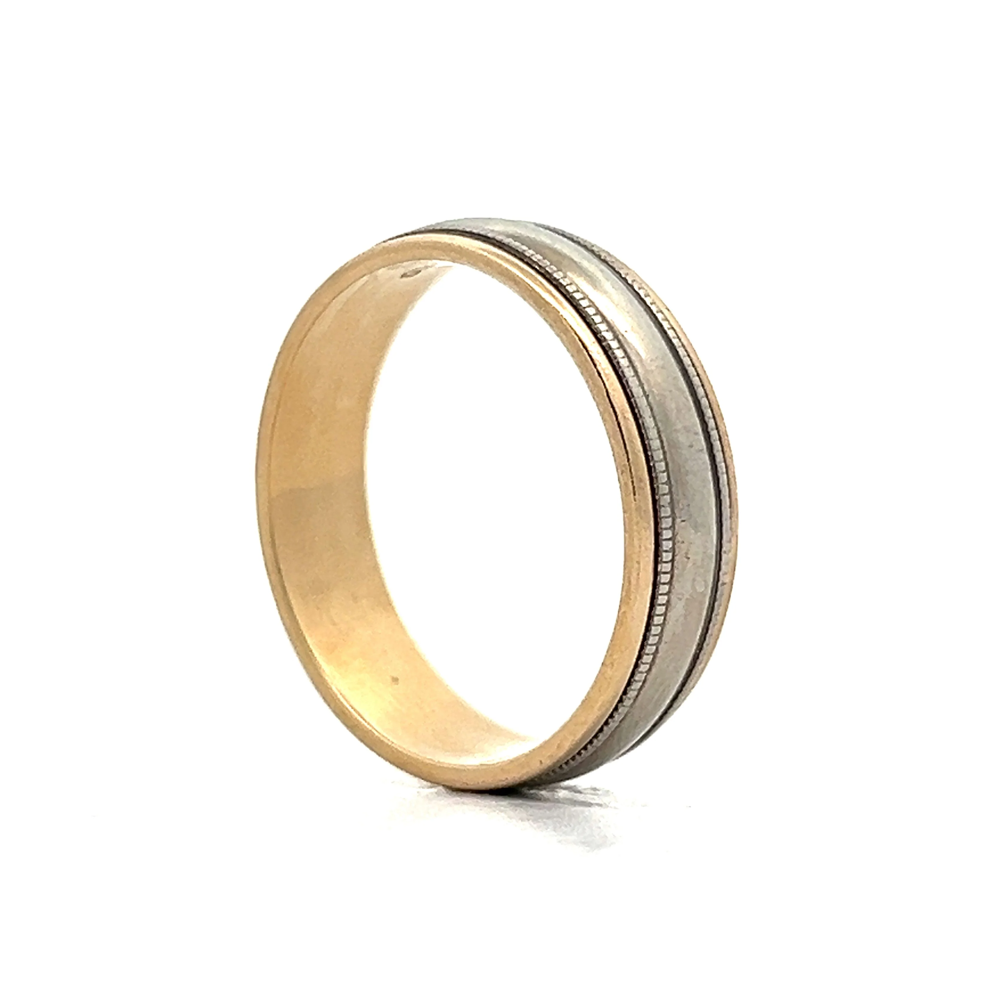 Men's 6mm Two-Tone Milgrain Wedding Band in 14k - Image 5