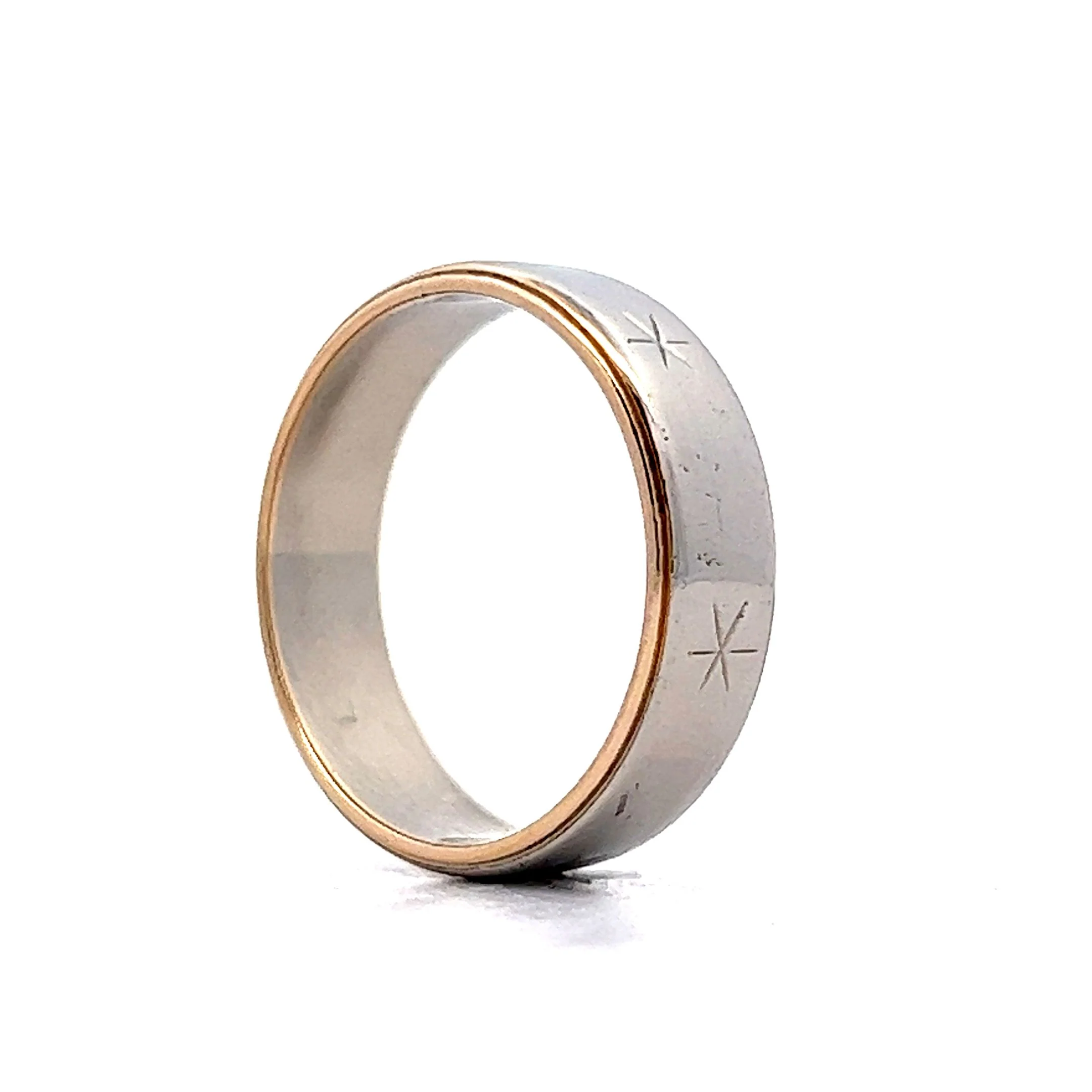 5mm Star Pattern Engraved Band in 14k White & Yellow Gold - Image 5