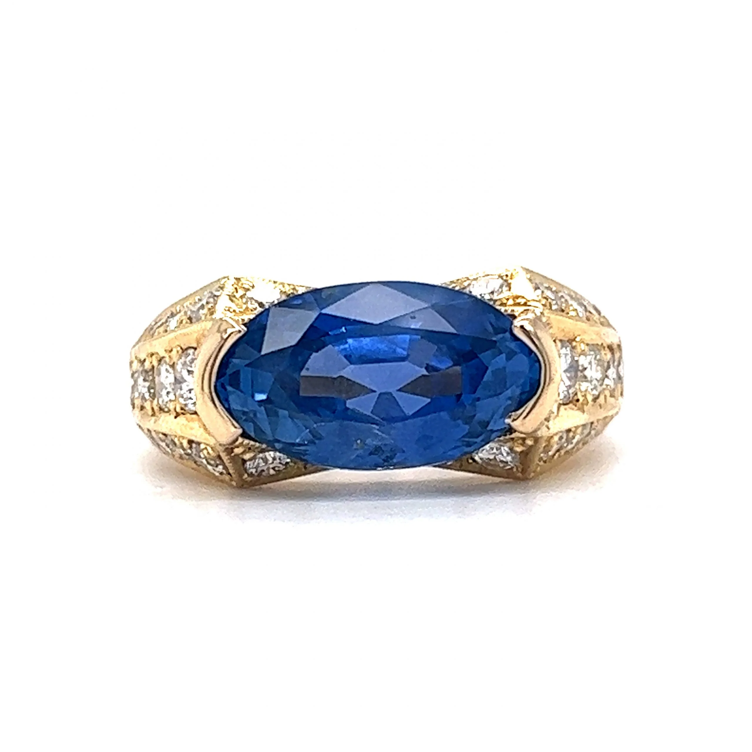 Unheated Ceylon Sapphire & Diamond Ring in 18k Yellow Gold