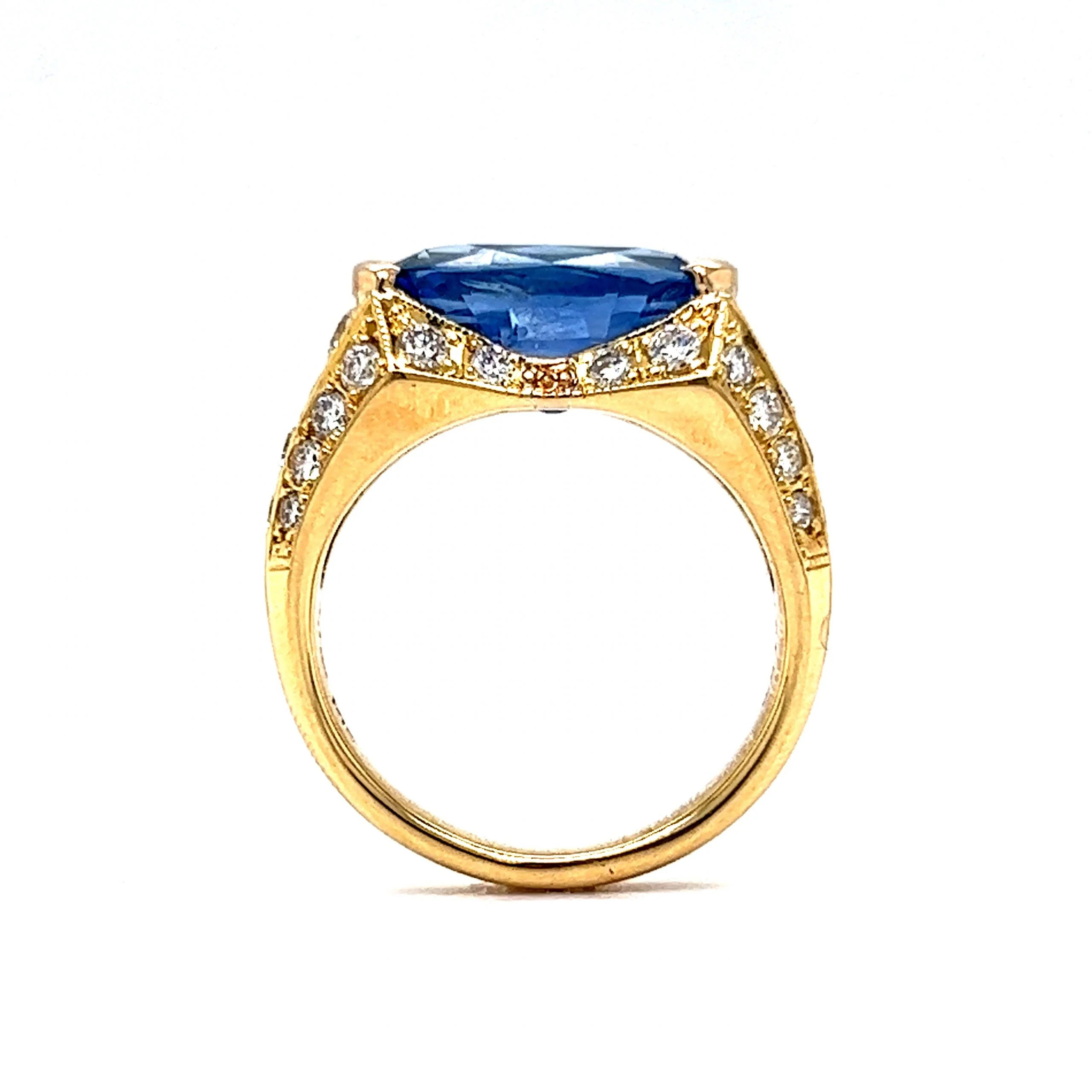 Unheated Ceylon Sapphire & Diamond Ring in 18k Yellow Gold - Image 5