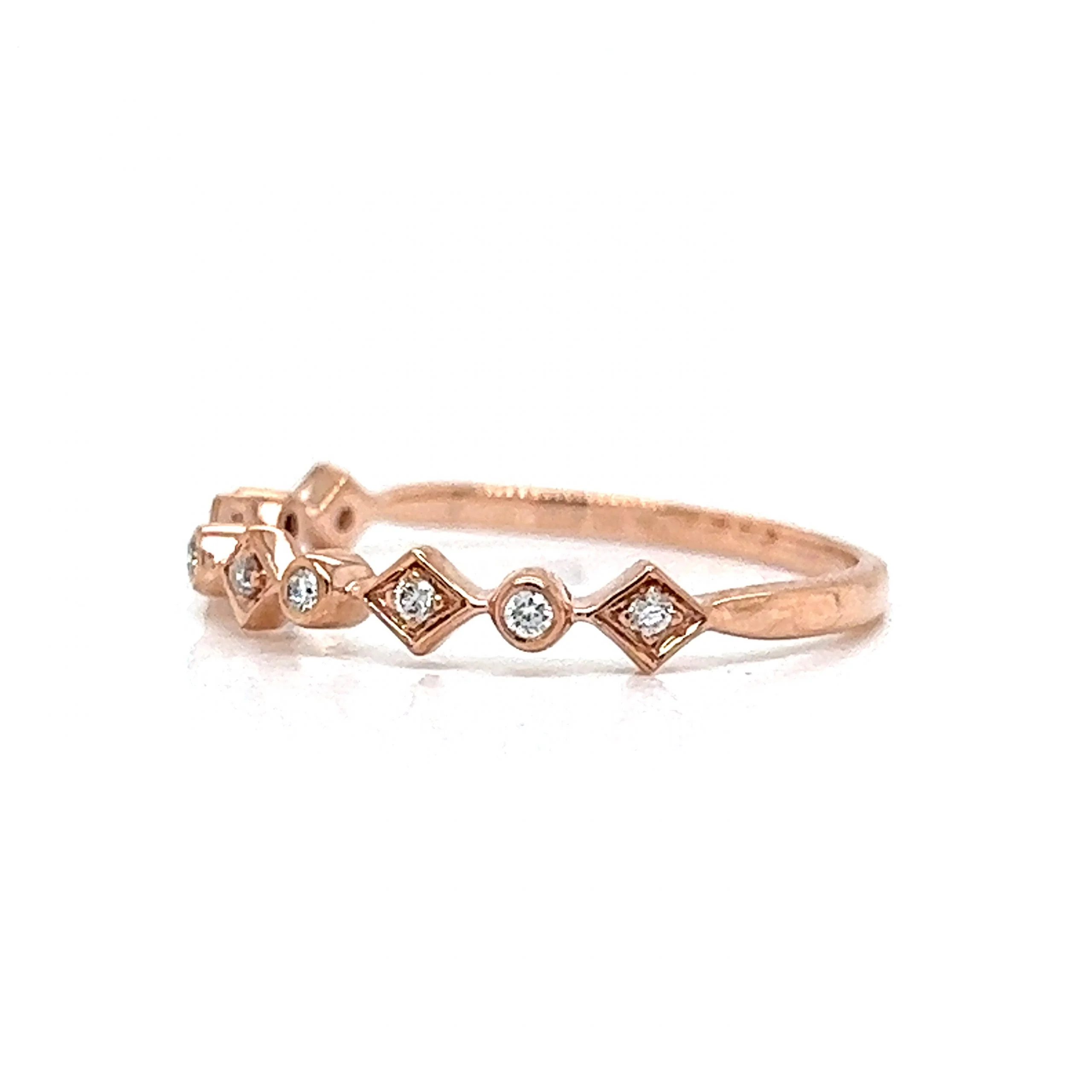 Unique Bezel Set Diamond Wedding Band in 14k Rose Gold - Image 2