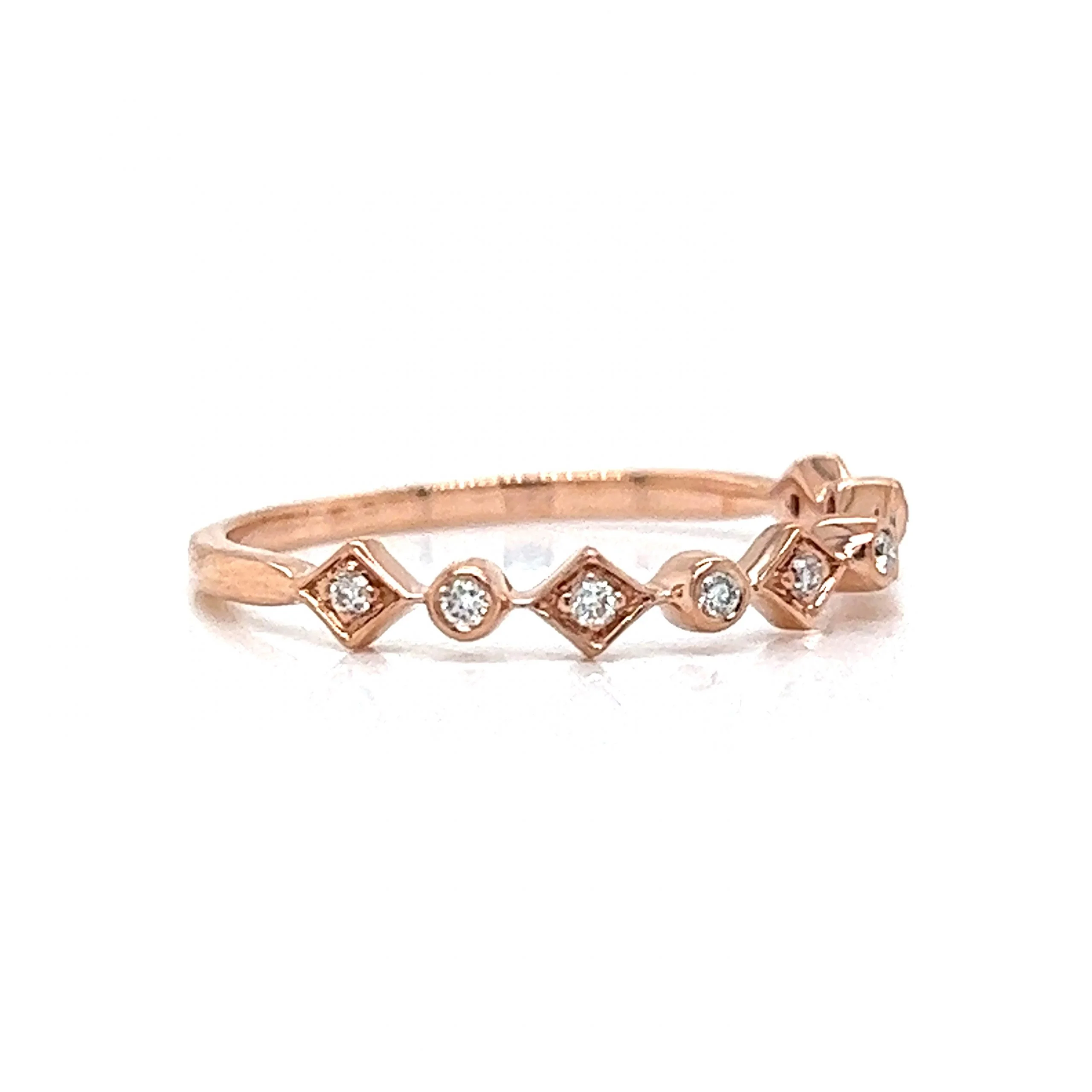 Unique Bezel Set Diamond Wedding Band in 14k Rose Gold - Image 3