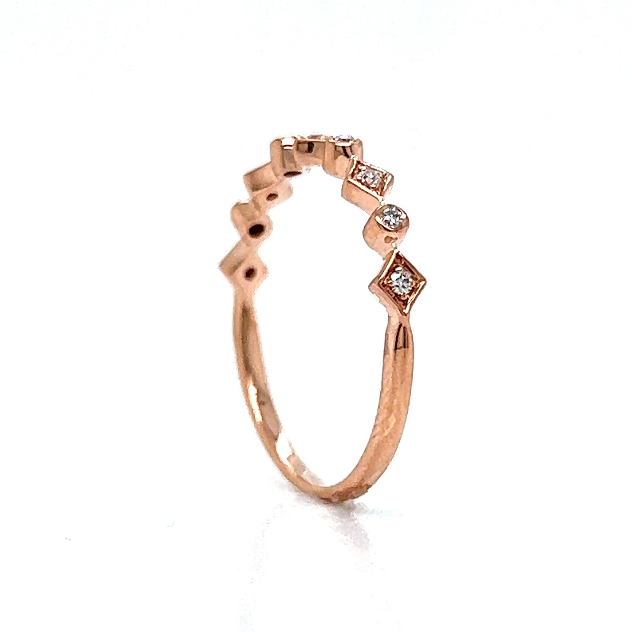 Unique Bezel Set Diamond Wedding Band in 14k Rose Gold - Image 4