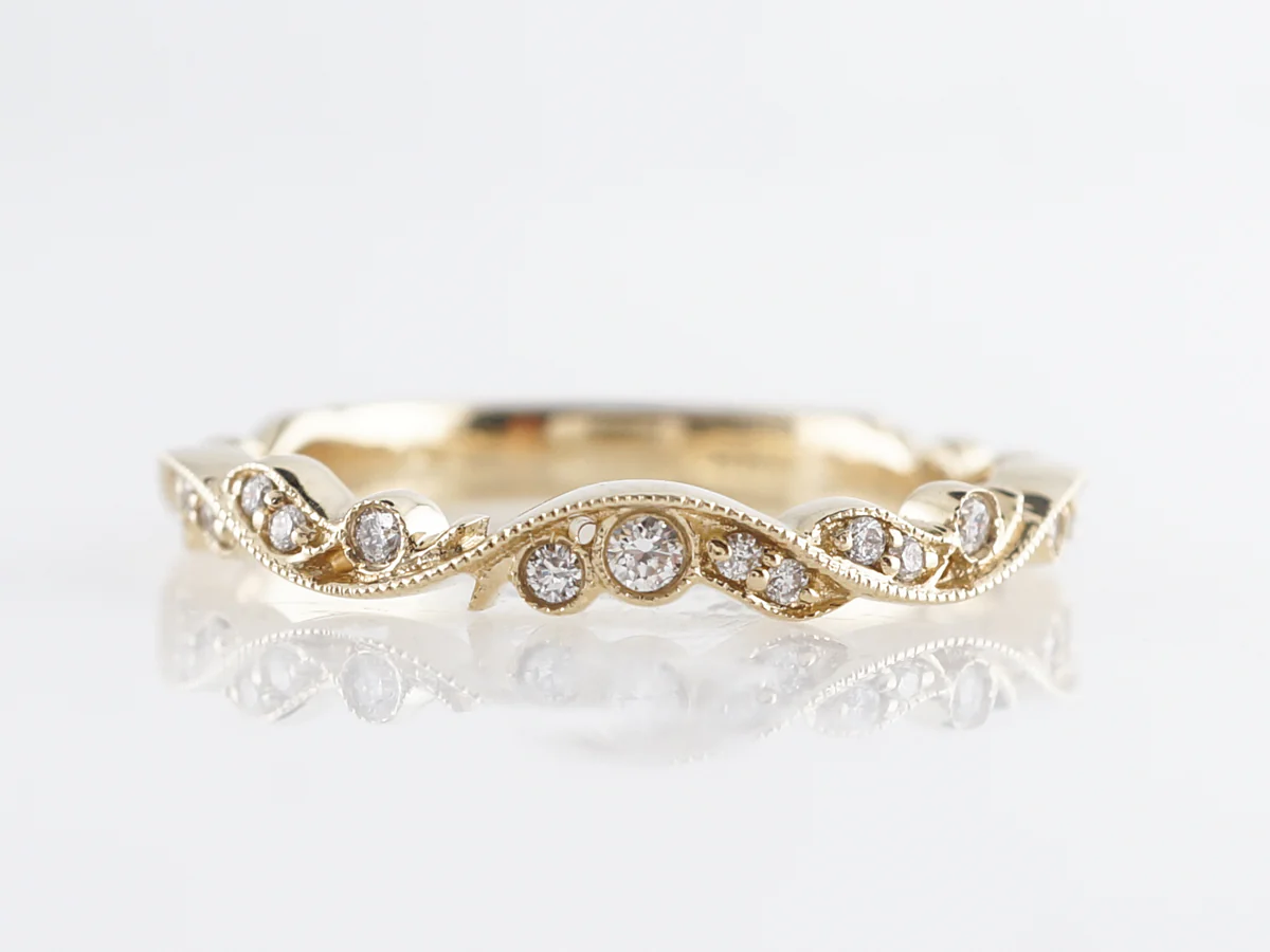 Unique Yellow Gold Wedding Band w/ Diamonds 14k
