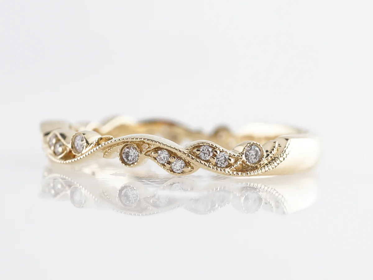 Unique Yellow Gold Wedding Band w/ Diamonds 14k - Image 2