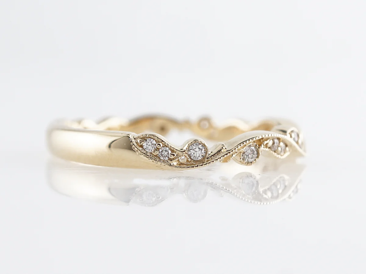 Unique Yellow Gold Wedding Band w/ Diamonds 14k - Image 3