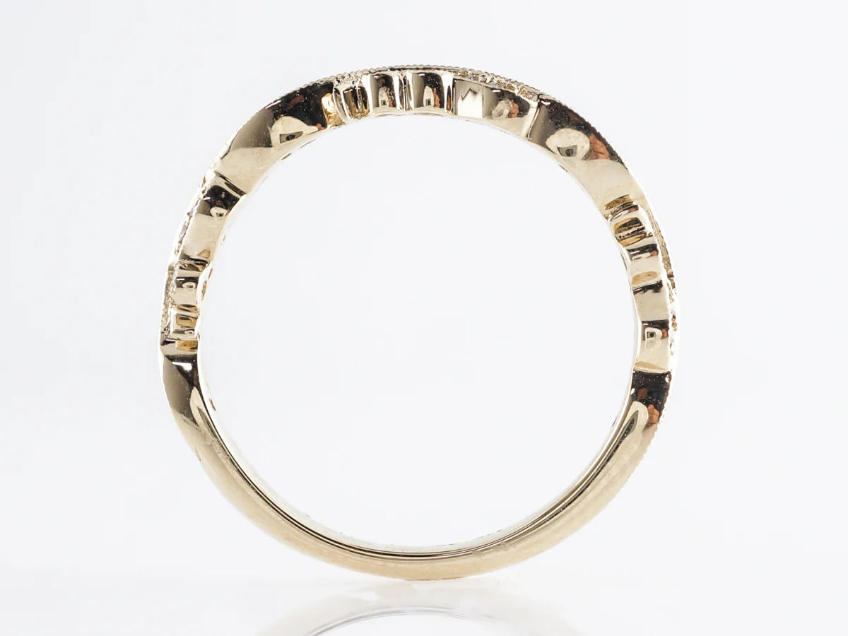 Unique Yellow Gold Wedding Band w/ Diamonds 14k - Image 4