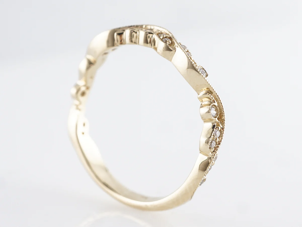 Unique Yellow Gold Wedding Band w/ Diamonds 14k - Image 5
