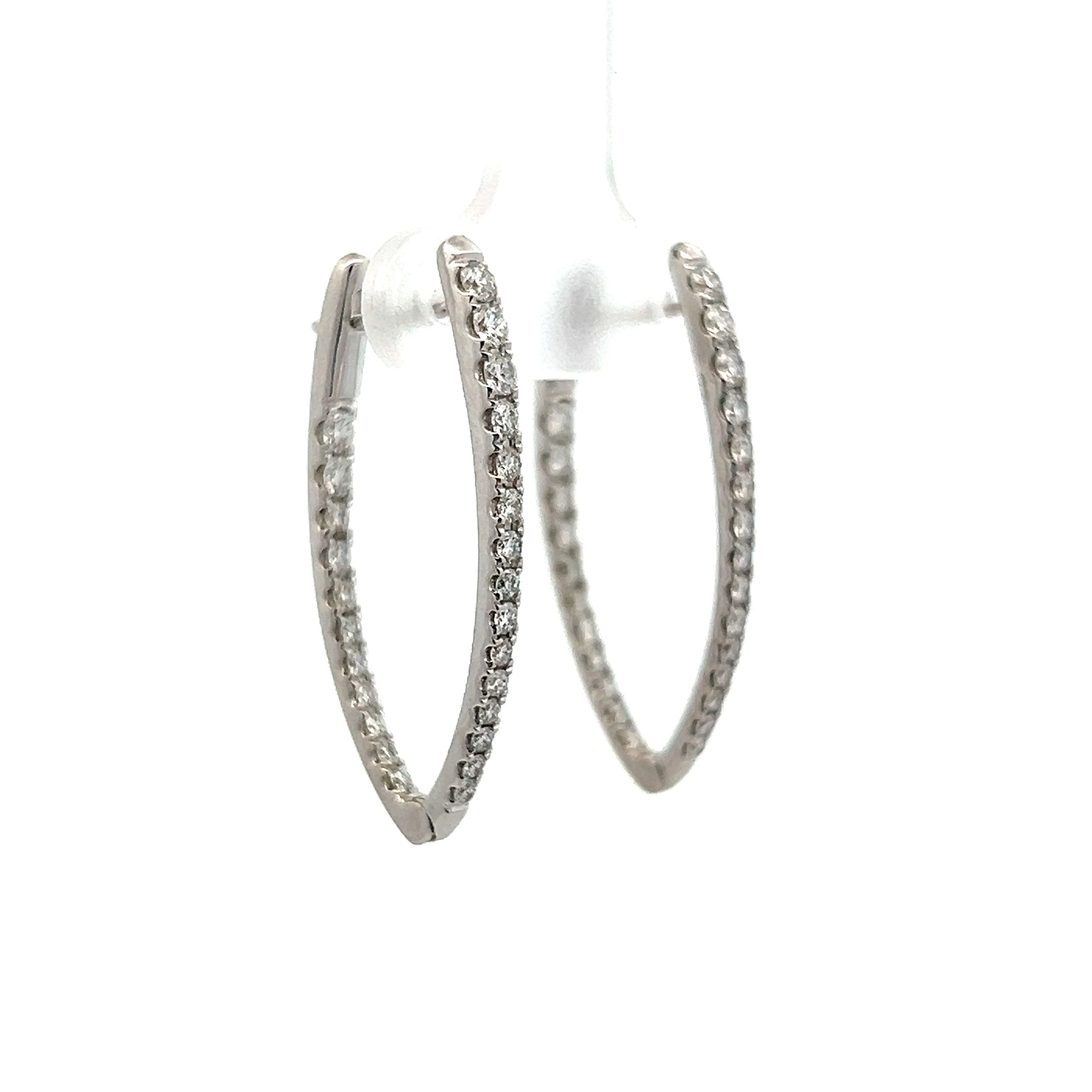 V-Shaped Diamond Inside-Out Hoop Earrings in 14k White Gold - Image 3