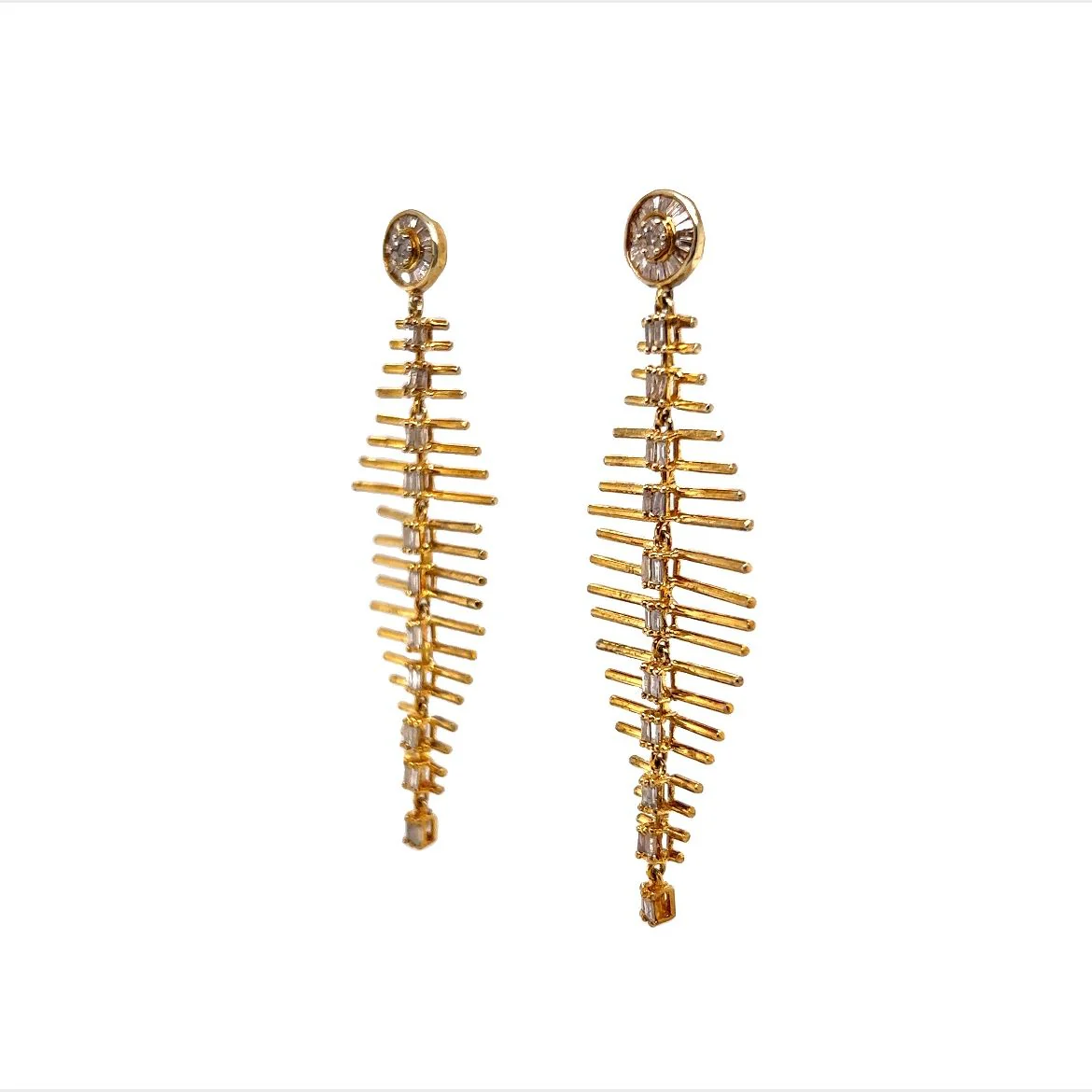 Vermeil Baguette Cut Diamond Lattice Drop Earrings - Image 2