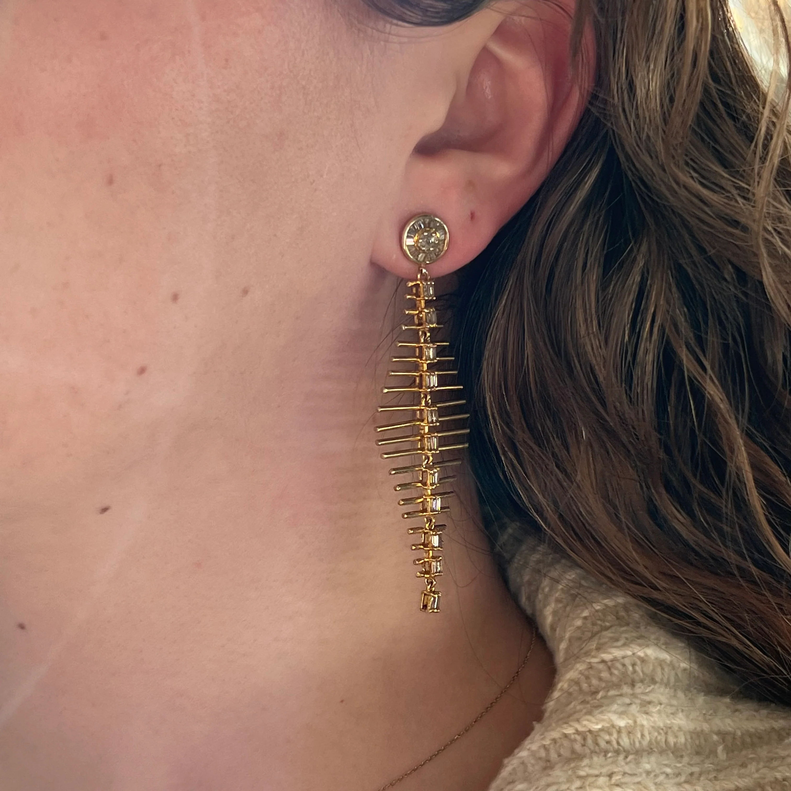 Vermeil Baguette Cut Diamond Lattice Drop Earrings - Image 4