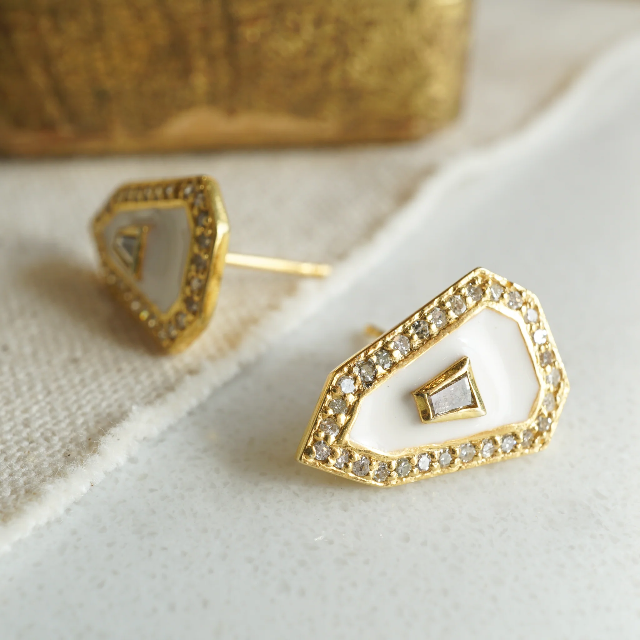Vermeil Diamond & Enamel Stud Earrings in 14k Gold - Image 4