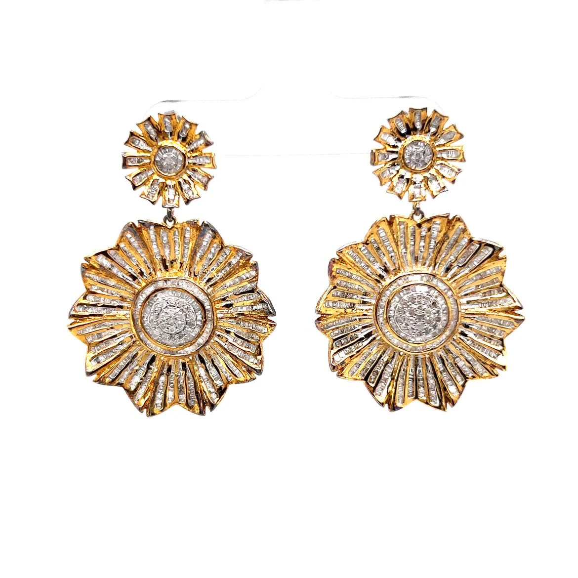 Vermeil Pave Diamond Flower Drop Earrings