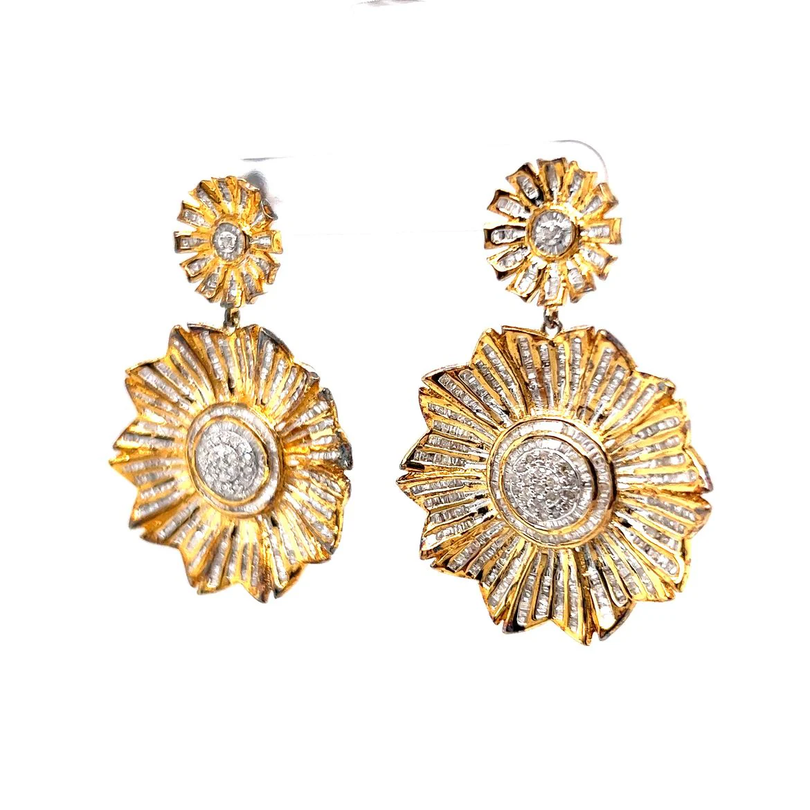 Vermeil Pave Diamond Flower Drop Earrings - Image 2