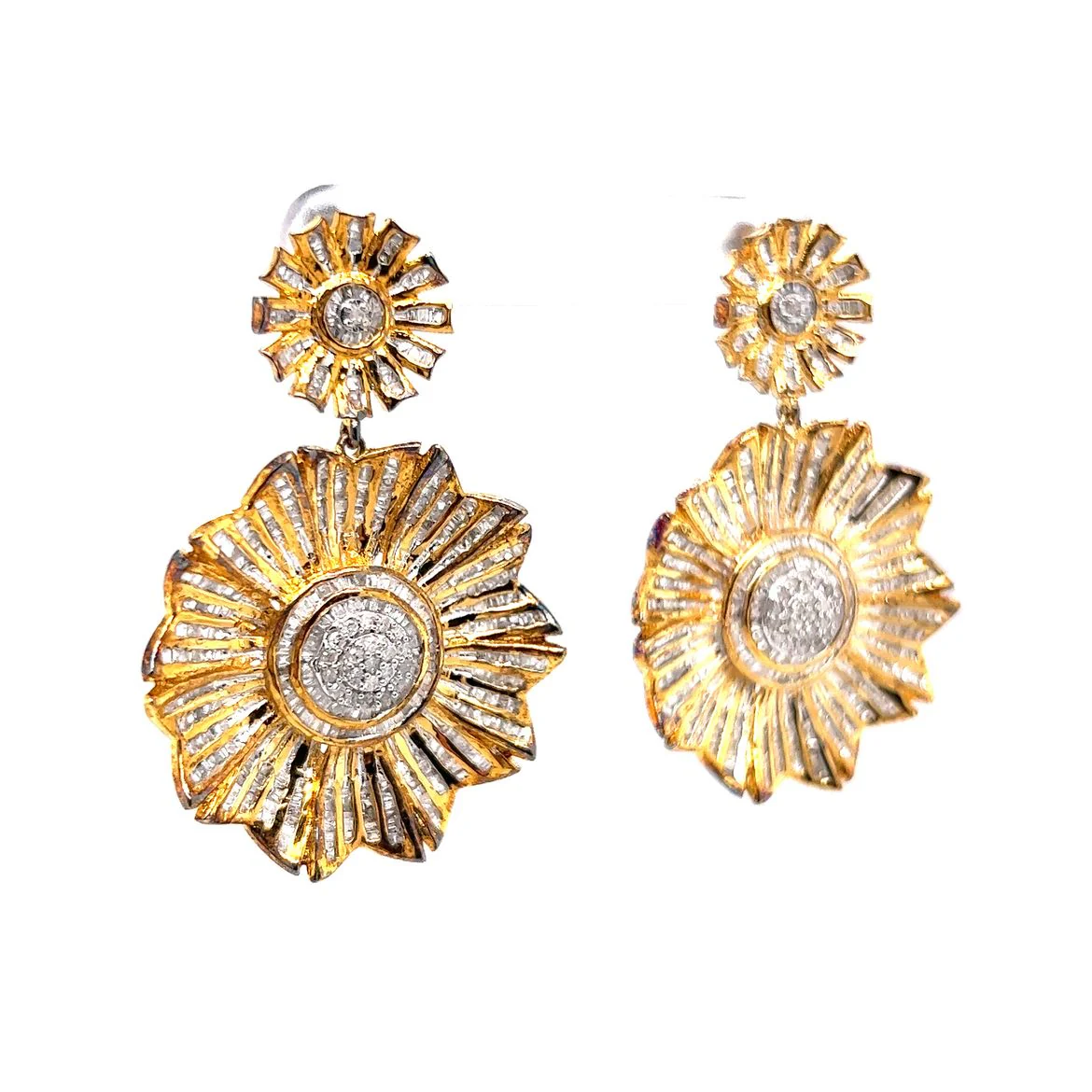 Vermeil Pave Diamond Flower Drop Earrings - Image 3