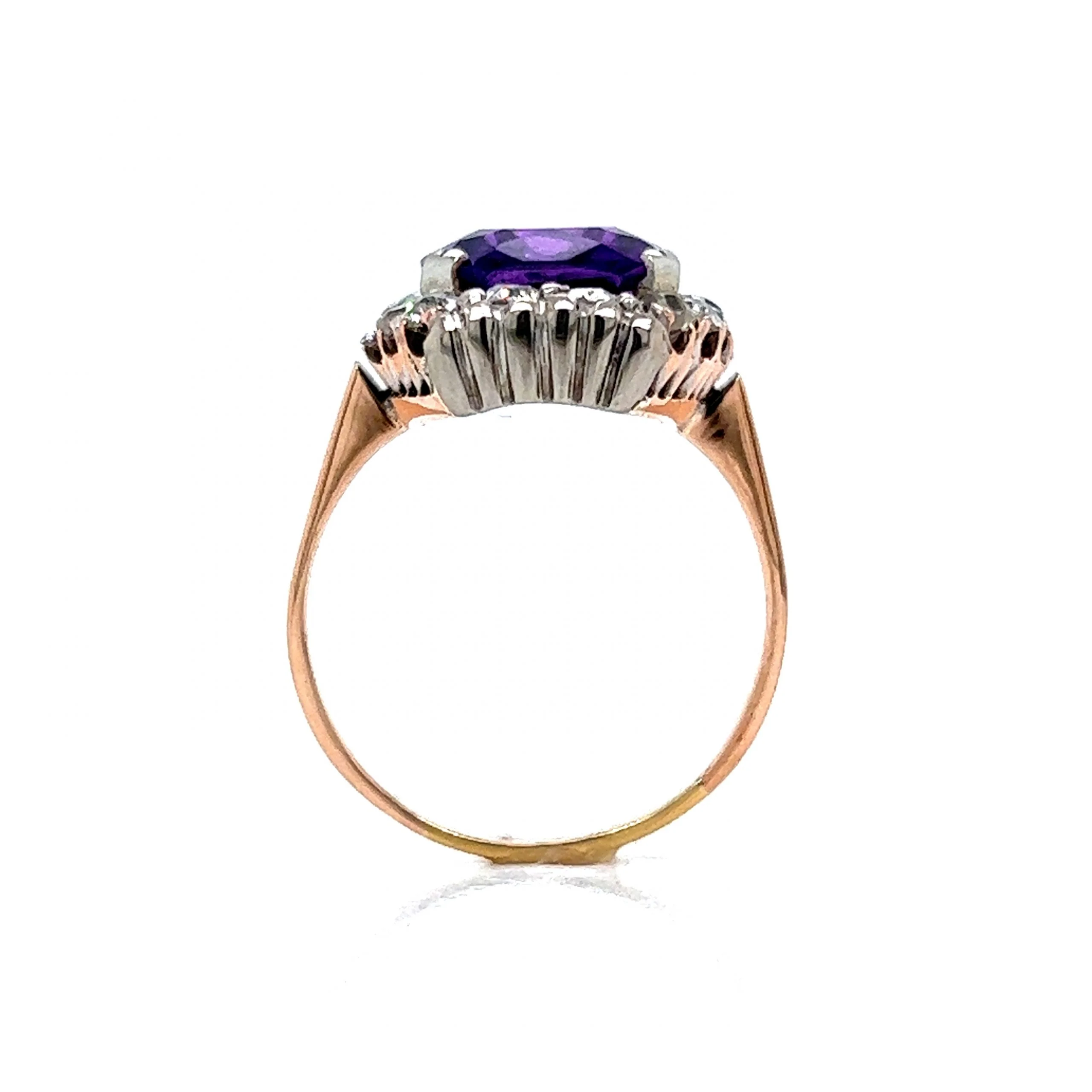Victorian Amethyst Halo Cocktail Ring in 14k Rose & White Gold - Image 4