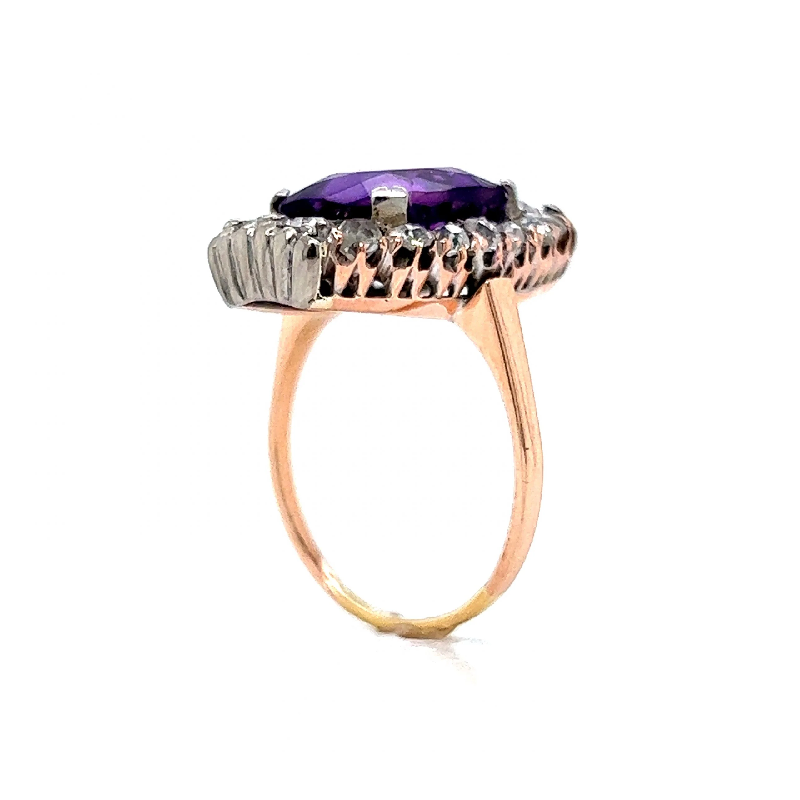 Victorian Amethyst Halo Cocktail Ring in 14k Rose & White Gold - Image 5